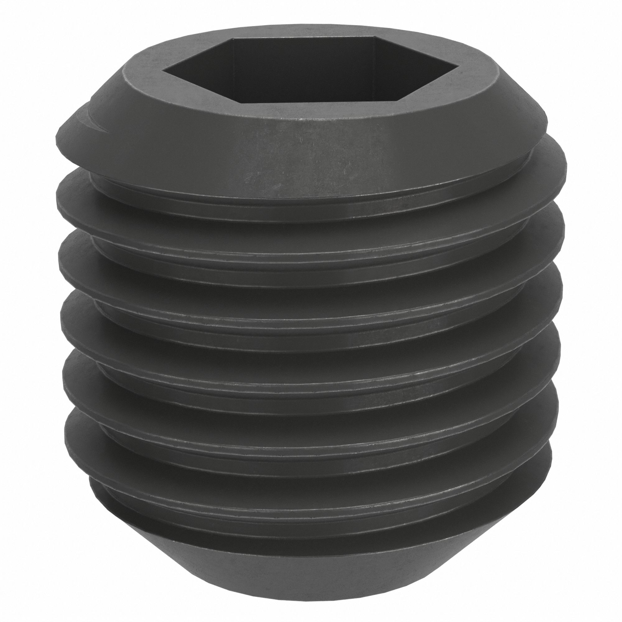 Socket Set Screw: M10x1.25 Thread Size, 10 mm Overall Lg, Cup pt, Steel, Black Oxide, Socket, 50 PK