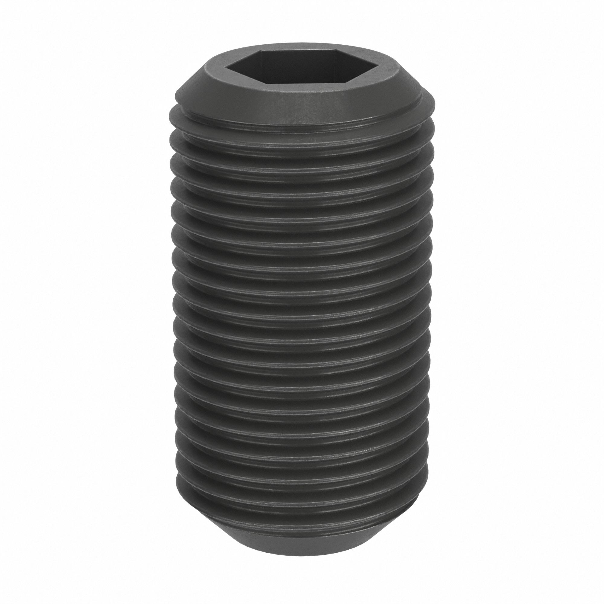 Socket Set Screw: M16x1.5 Thread Size, 30 mm Overall Lg, Cup pt, Steel, Black Oxide, Socket, 25 PK