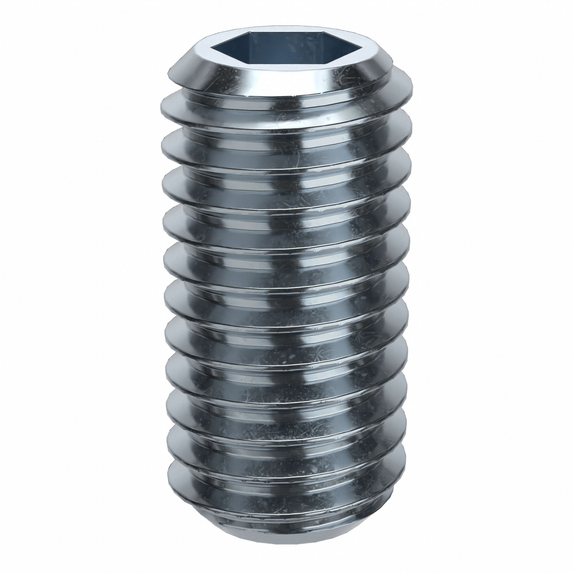 Socket Set Screw: M5x0.8 Thread Size, 10 mm Overall Lg, Flat pt, Alloy Steel, Zinc Plated, 100 PK