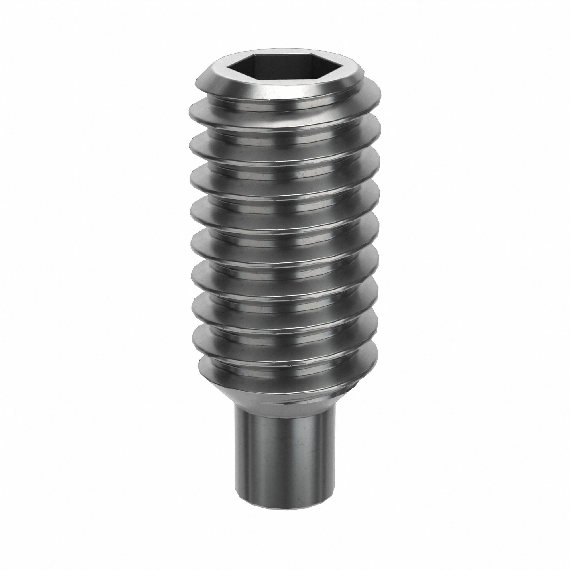 Socket Set Screw: M2.5x0.45 Thread Size, 6 mm Overall Lg, Dog pt, Stainless Steel, Plain, 100 PK