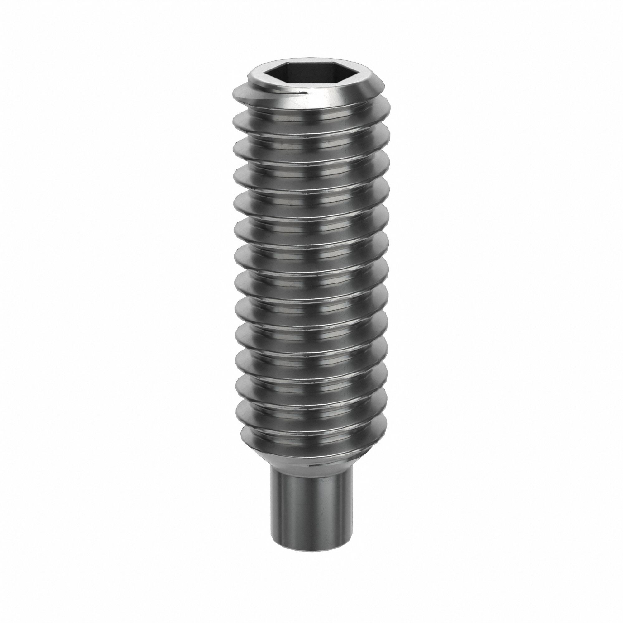 Socket Set Screw: M2.5x0.45 Thread Size, 8 mm Overall Lg, Dog pt, Stainless Steel, Plain, 100 PK