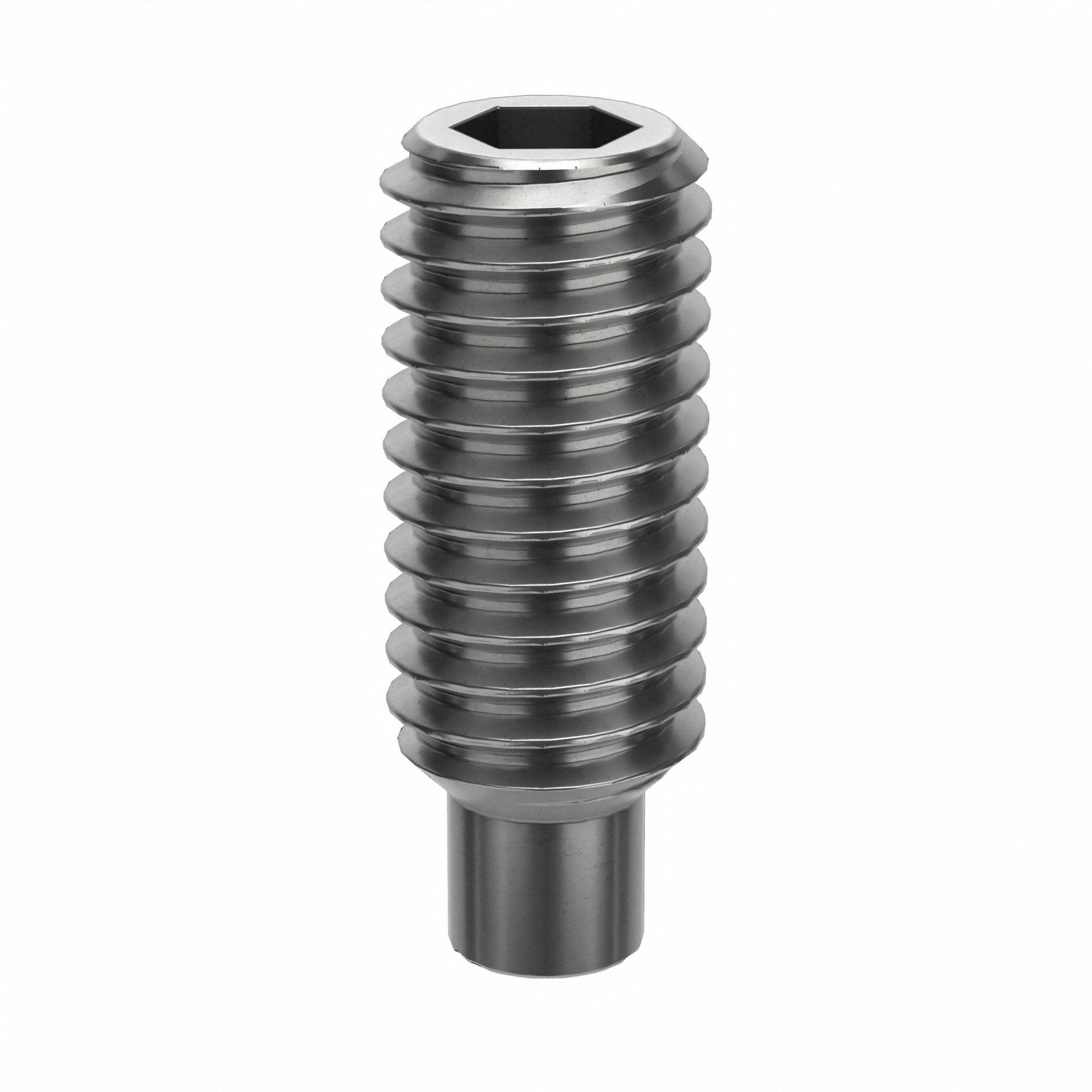 Socket Set Screw: M3x0.5 Thread Size, 8 mm Overall Lg, Dog pt, Stainless Steel, Plain, 100 PK