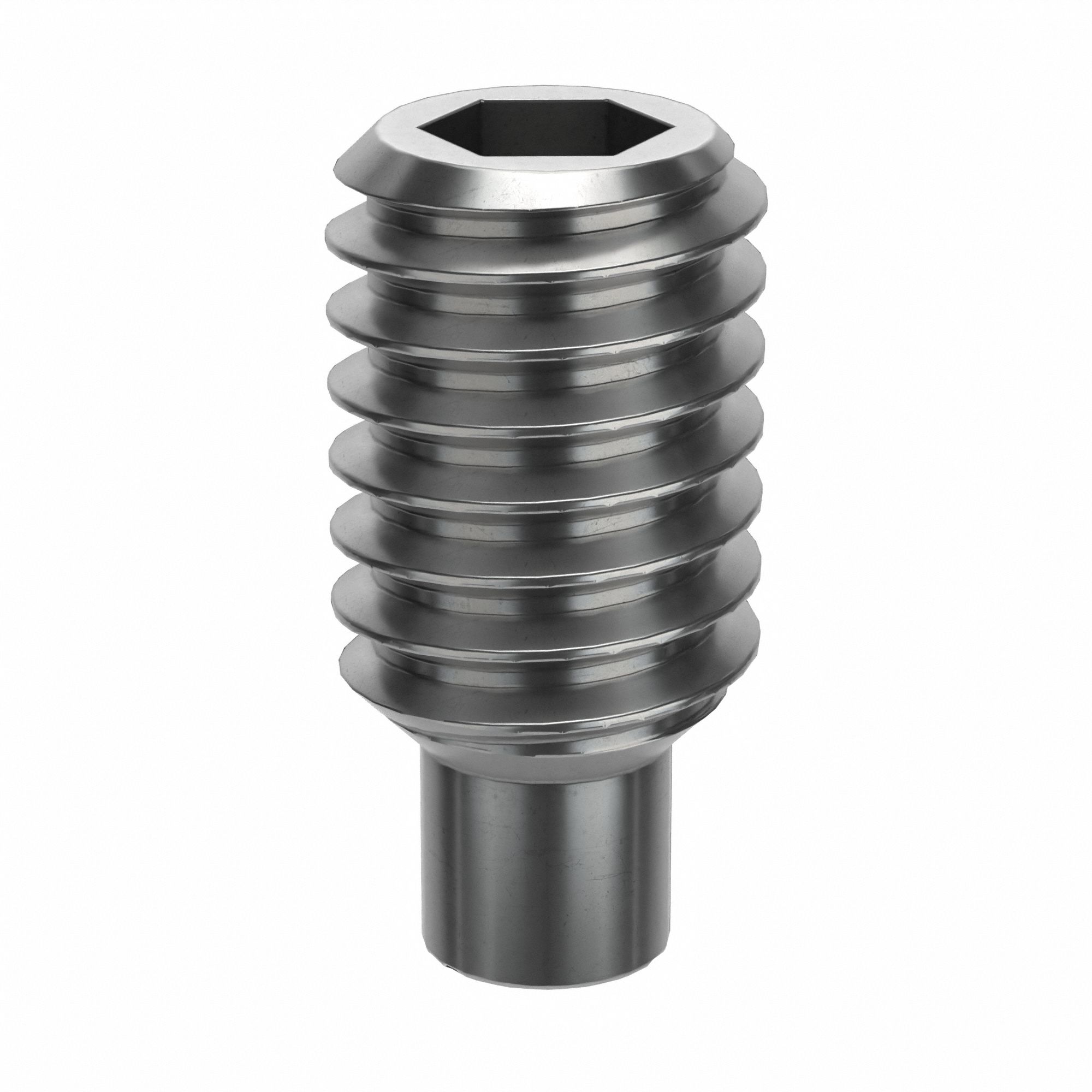 Socket Set Screw: M4x0.7 Thread Size, 8 mm Overall Lg, Dog pt, Stainless Steel, Plain, 100 PK