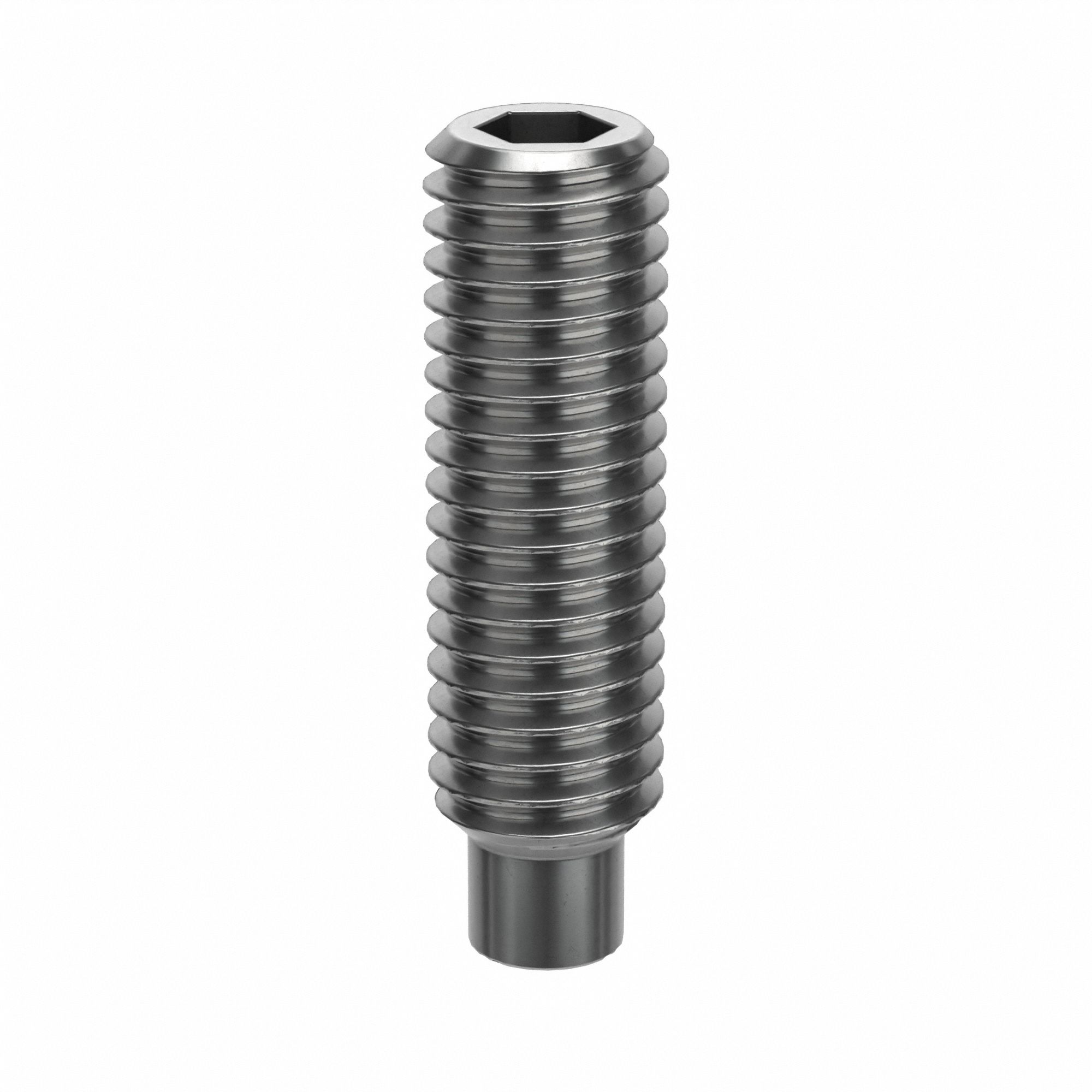 Socket Set Screw: M5x0.8 Thread Size, 18 mm Overall Lg, Dog pt, Stainless Steel, Plain, 100 PK