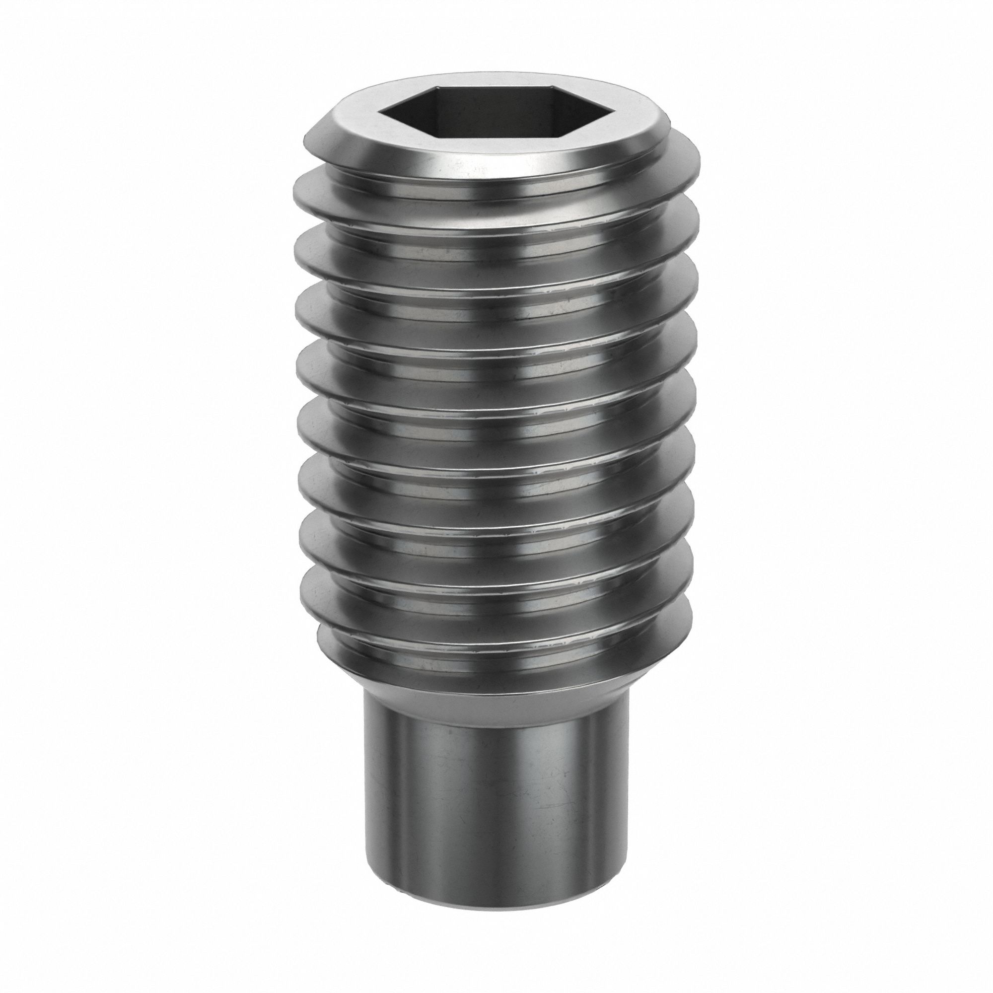 Socket Set Screw: M10x1.5 Thread Size, 20 mm Overall Lg, Dog pt, Stainless Steel, Plain, 50 PK