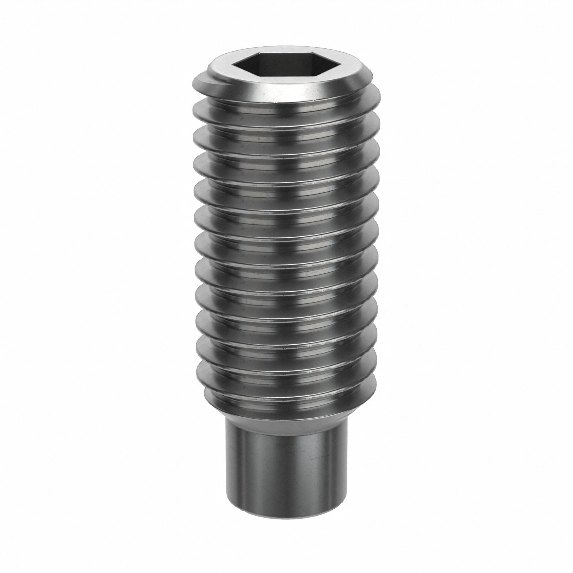 Socket Set Screw: M10x1.5 Thread Size, 25 mm Overall Lg, Dog pt, Stainless Steel, Plain, 50 PK
