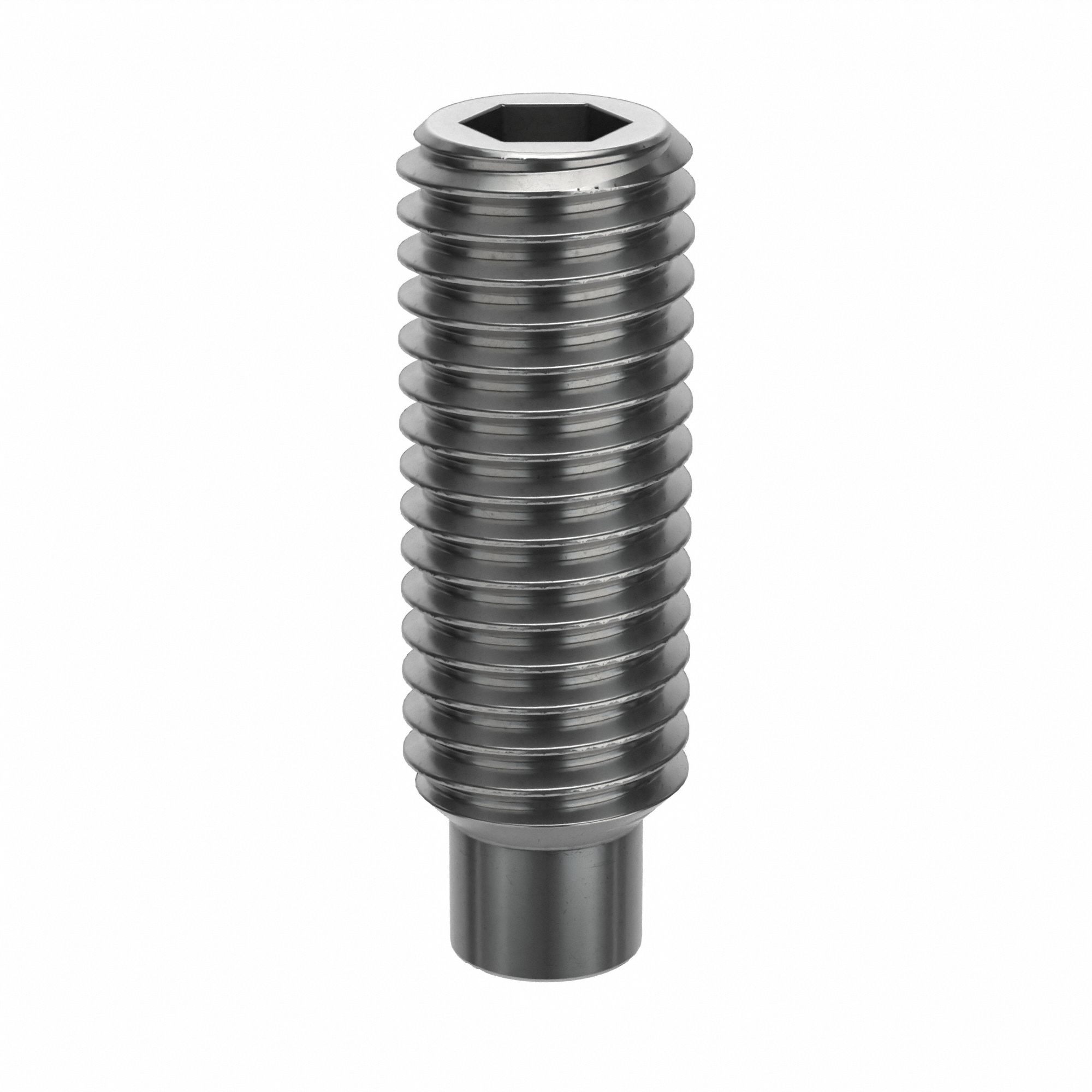 Socket Set Screw: M10x1.5 Thread Size, 30 mm Overall Lg, Dog pt, Stainless Steel, Plain, 50 PK