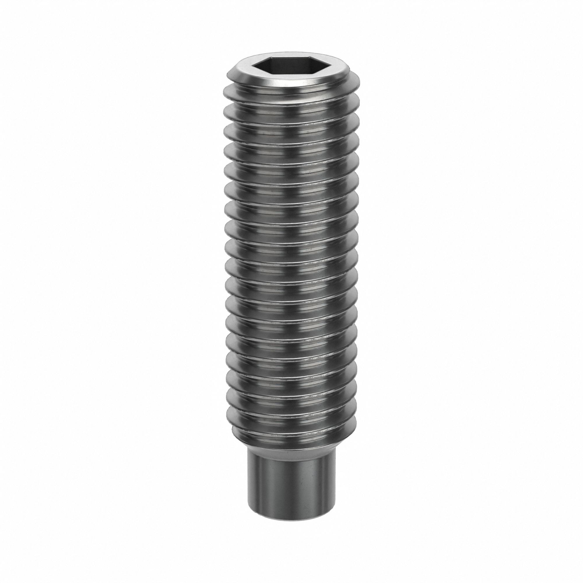 Socket Set Screw: M10x1.5 Thread Size, 35 mm Overall Lg, Dog pt, Stainless Steel, Plain, 50 PK