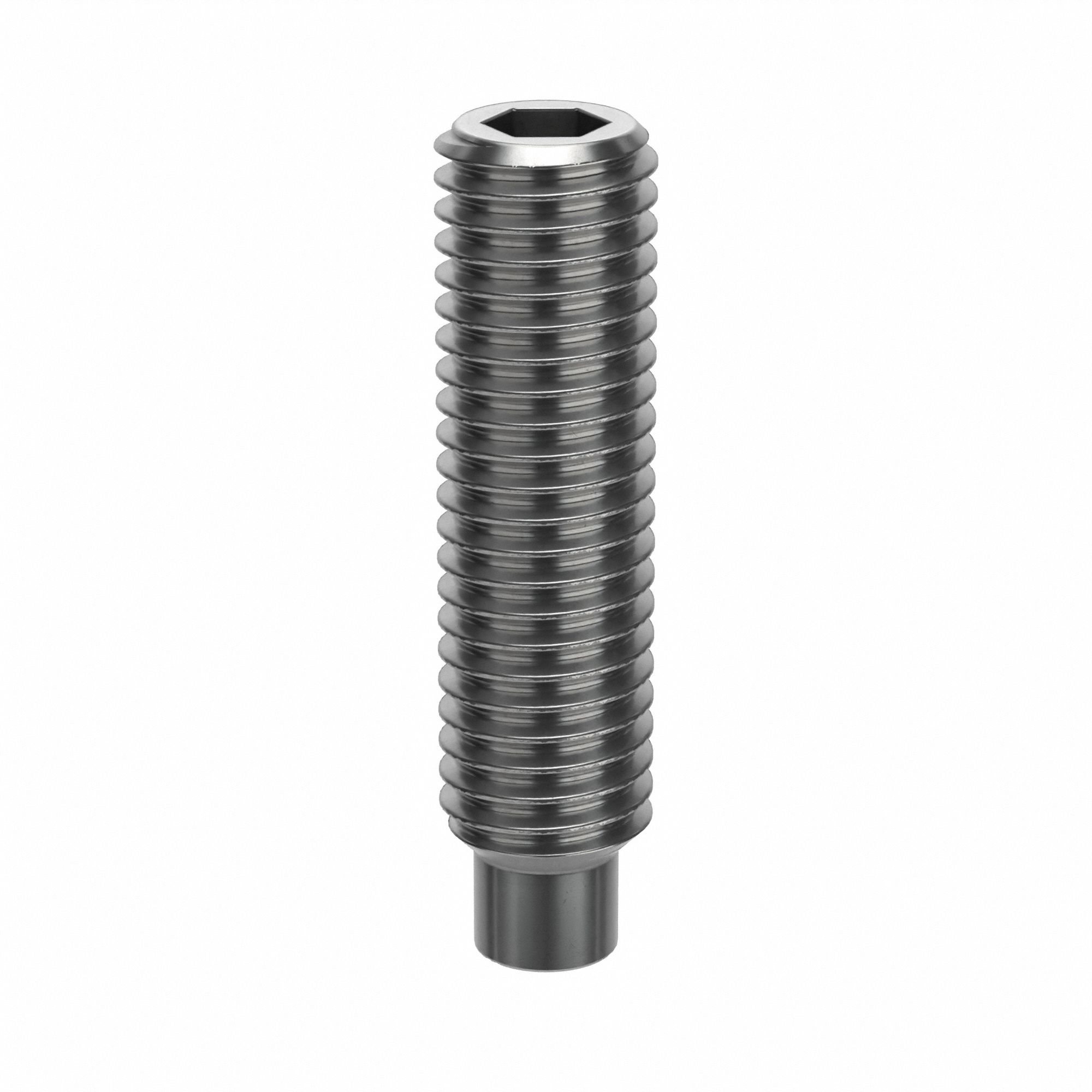 Socket Set Screw: M10x1.5 Thread Size, 40 mm Overall Lg, Dog pt, Stainless Steel, Plain, 50 PK