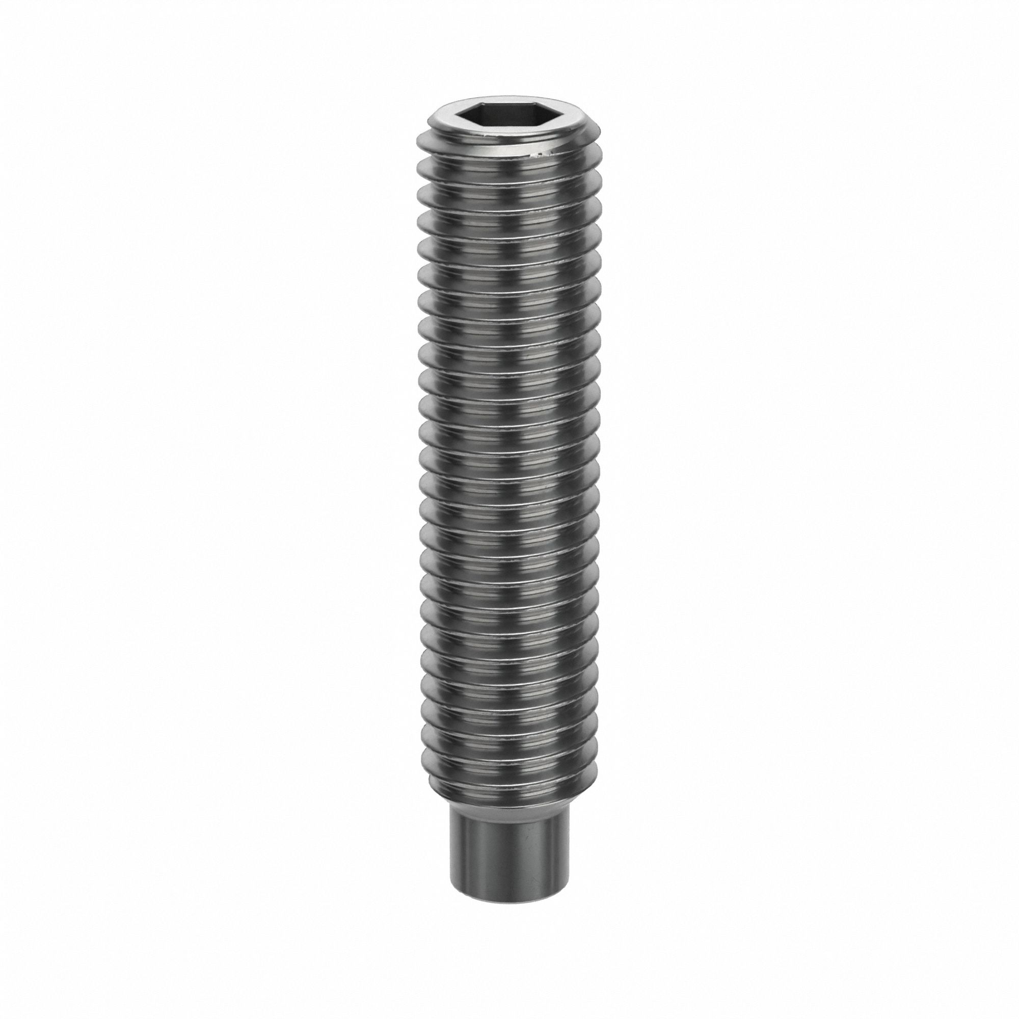 Socket Set Screw: M10x1.5 Thread Size, 45 mm Overall Lg, Dog pt, Stainless Steel, Plain, 50 PK