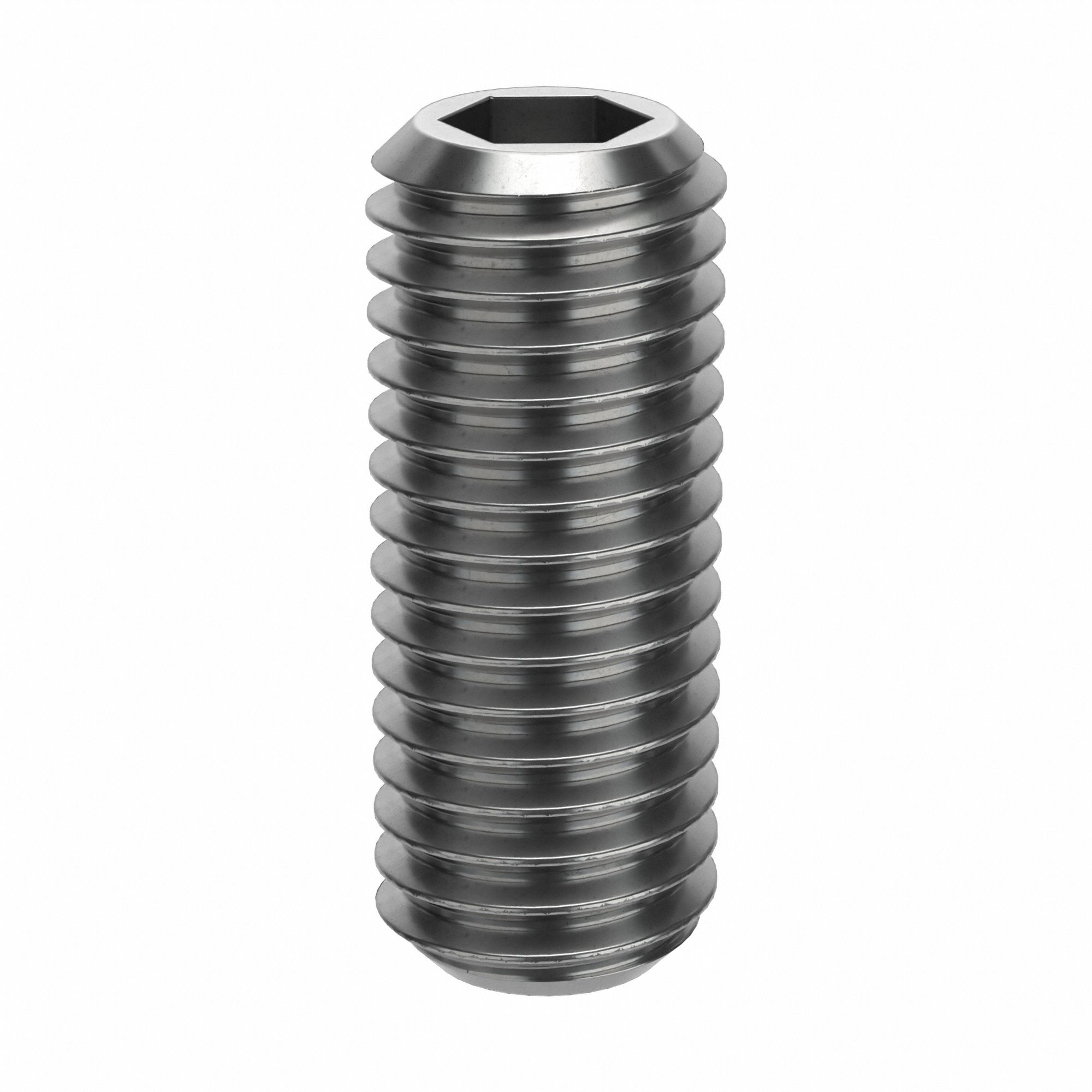 Socket Set Screw: M10x1.5 Thread Size, 25 mm Overall Lg, Flat pt, Stainless Steel, Plain, 50 PK