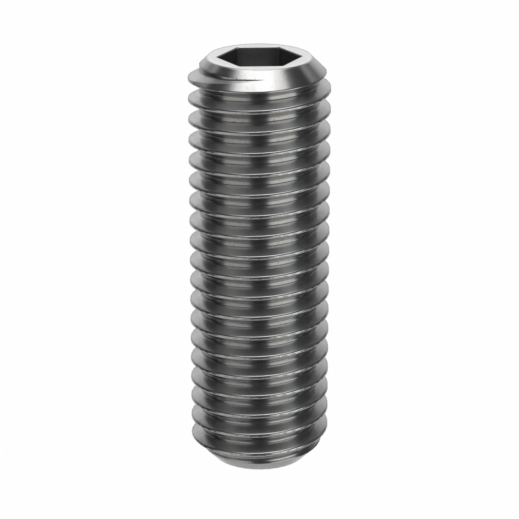 Socket Set Screw: M10x1.5 Thread Size, 30 mm Overall Lg, Flat pt, Stainless Steel, Plain, 50 PK