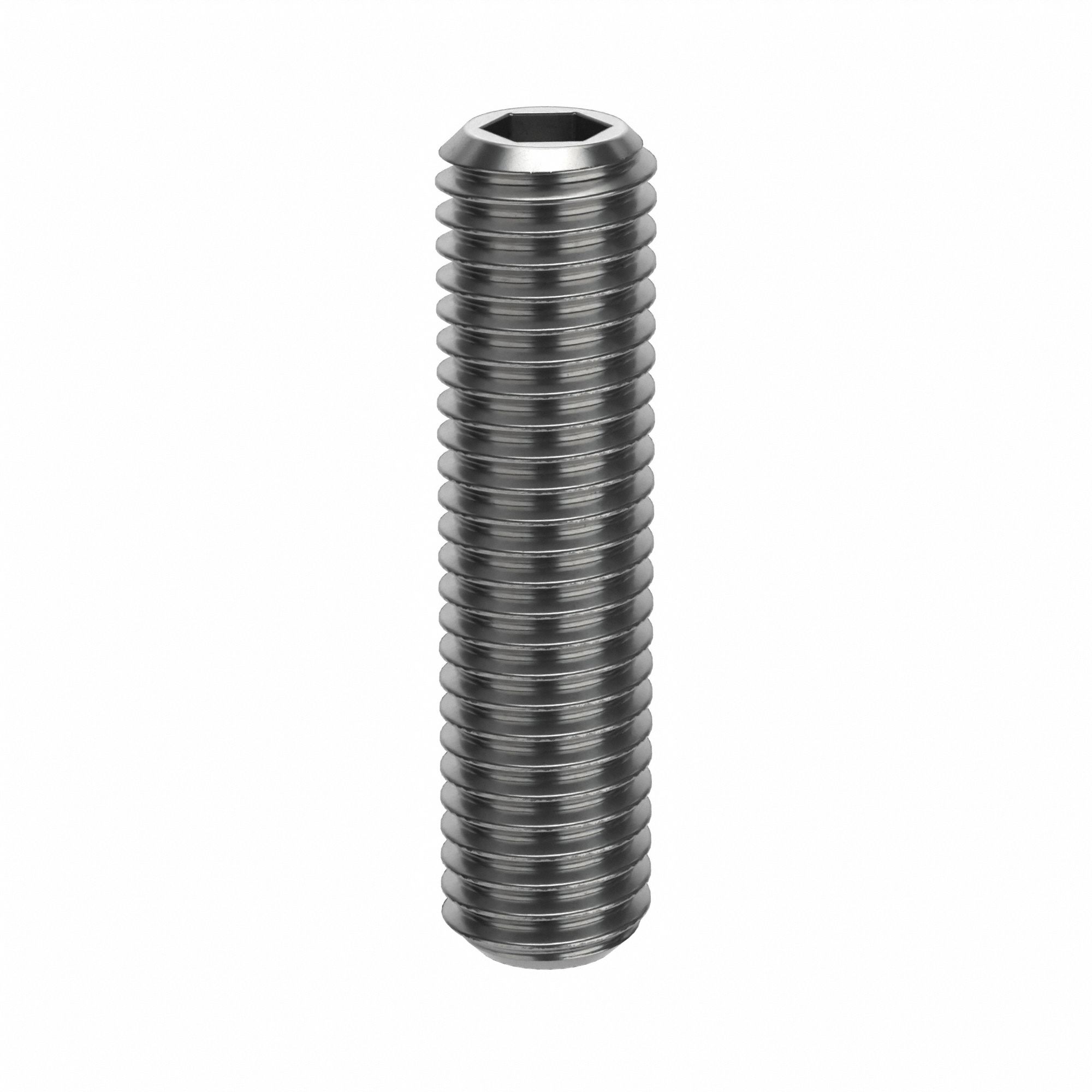 Socket Set Screw: M10x1.5 Thread Size, 40 mm Overall Lg, Flat pt, Stainless Steel, Plain, 50 PK