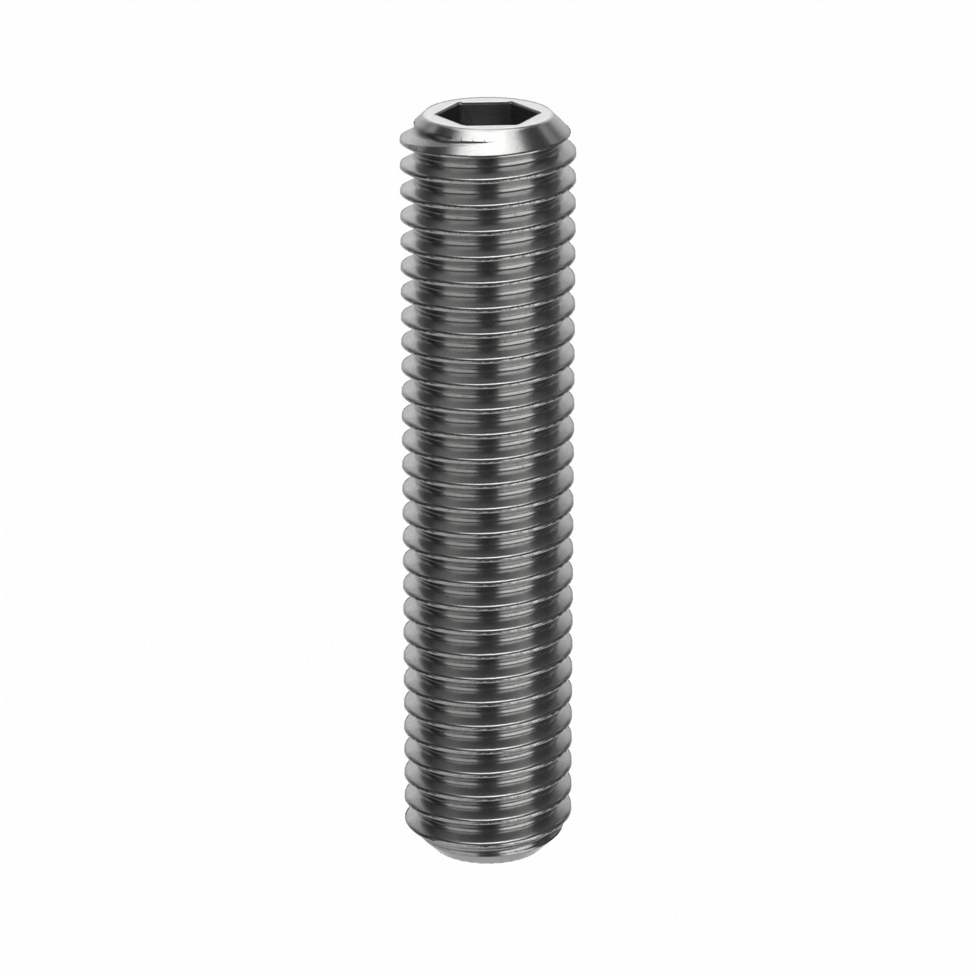 Socket Set Screw: M10x1.5 Thread Size, 45 mm Overall Lg, Flat pt, Stainless Steel, Plain, 50 PK