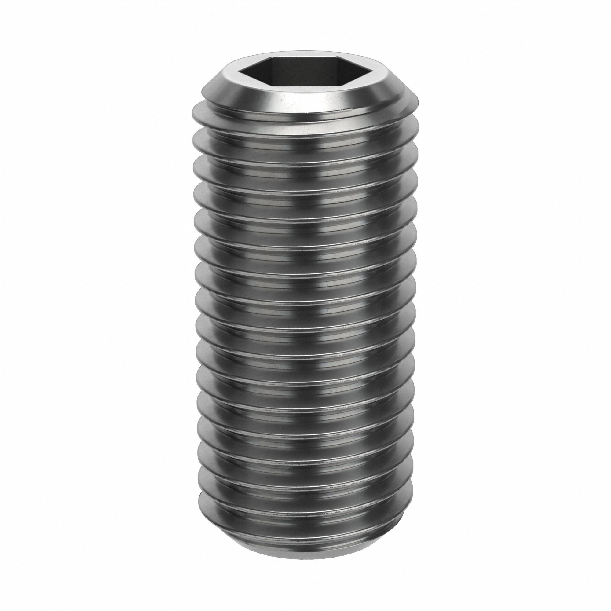 Socket Set Screw: M16x2 Thread Size, 35 mm Overall Lg, Flat pt, Stainless Steel, Plain, 25 PK