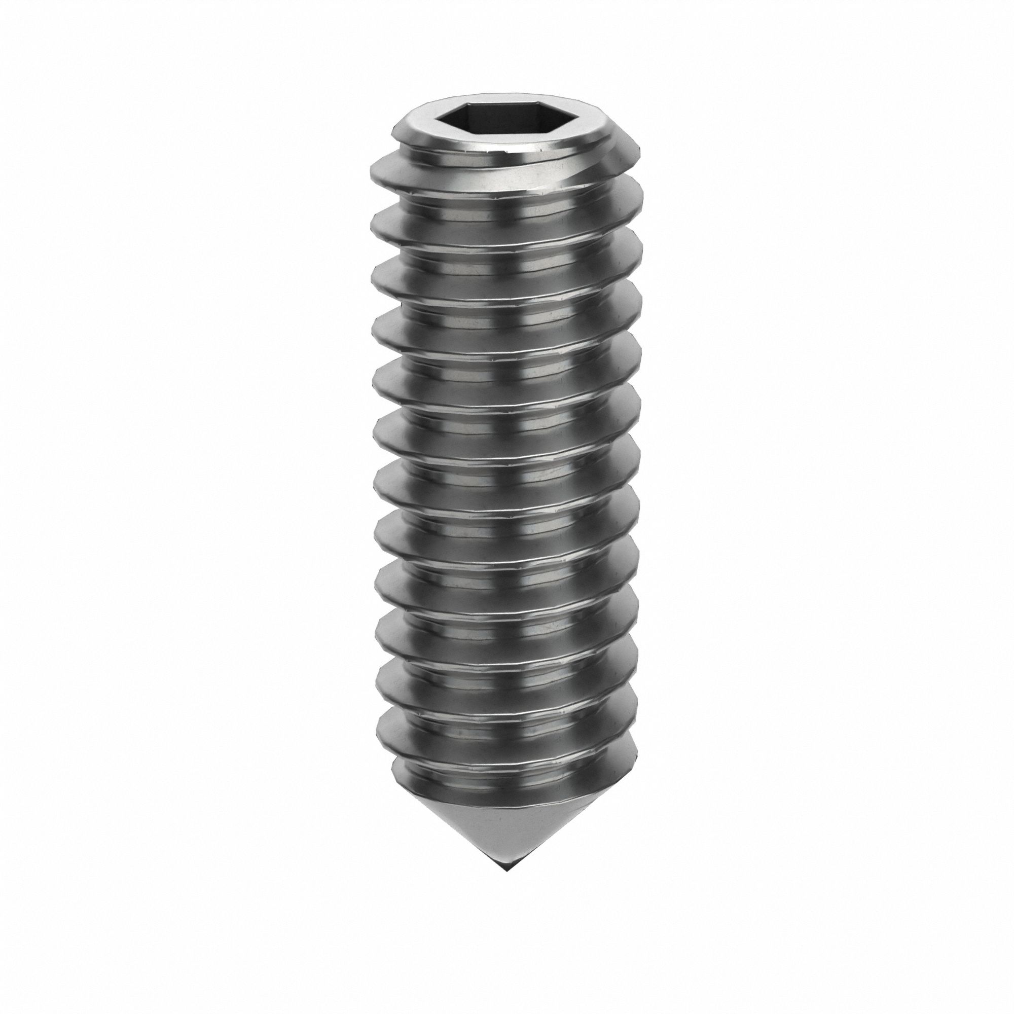 Socket Set Screw: M2x0.4 Thread Size, 6 mm Overall Lg, Cone pt, Stainless Steel, Plain, 100 PK