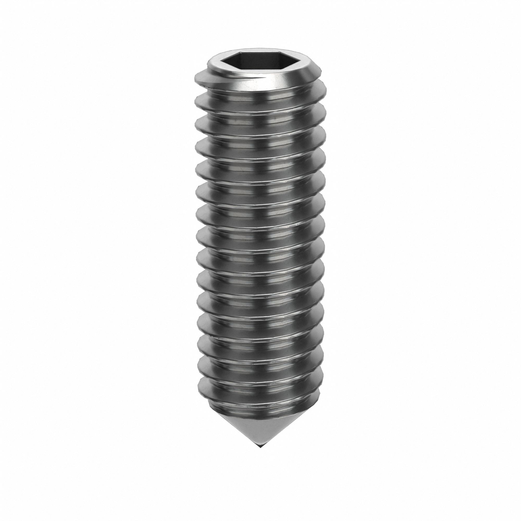 Socket Set Screw: M2.5x0.45 Thread Size, 8 mm Overall Lg, Cone pt, Stainless Steel, Plain, 100 PK