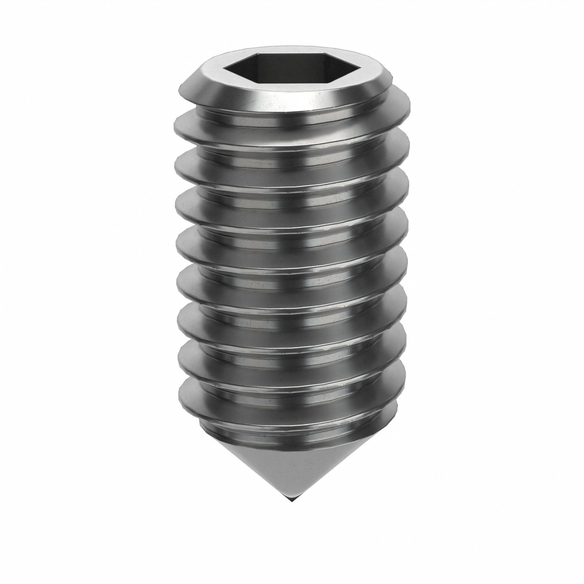 Socket Set Screw: M4x0.7 Thread Size, 8 mm Overall Lg, Cone pt, Stainless Steel, Plain, 100 PK