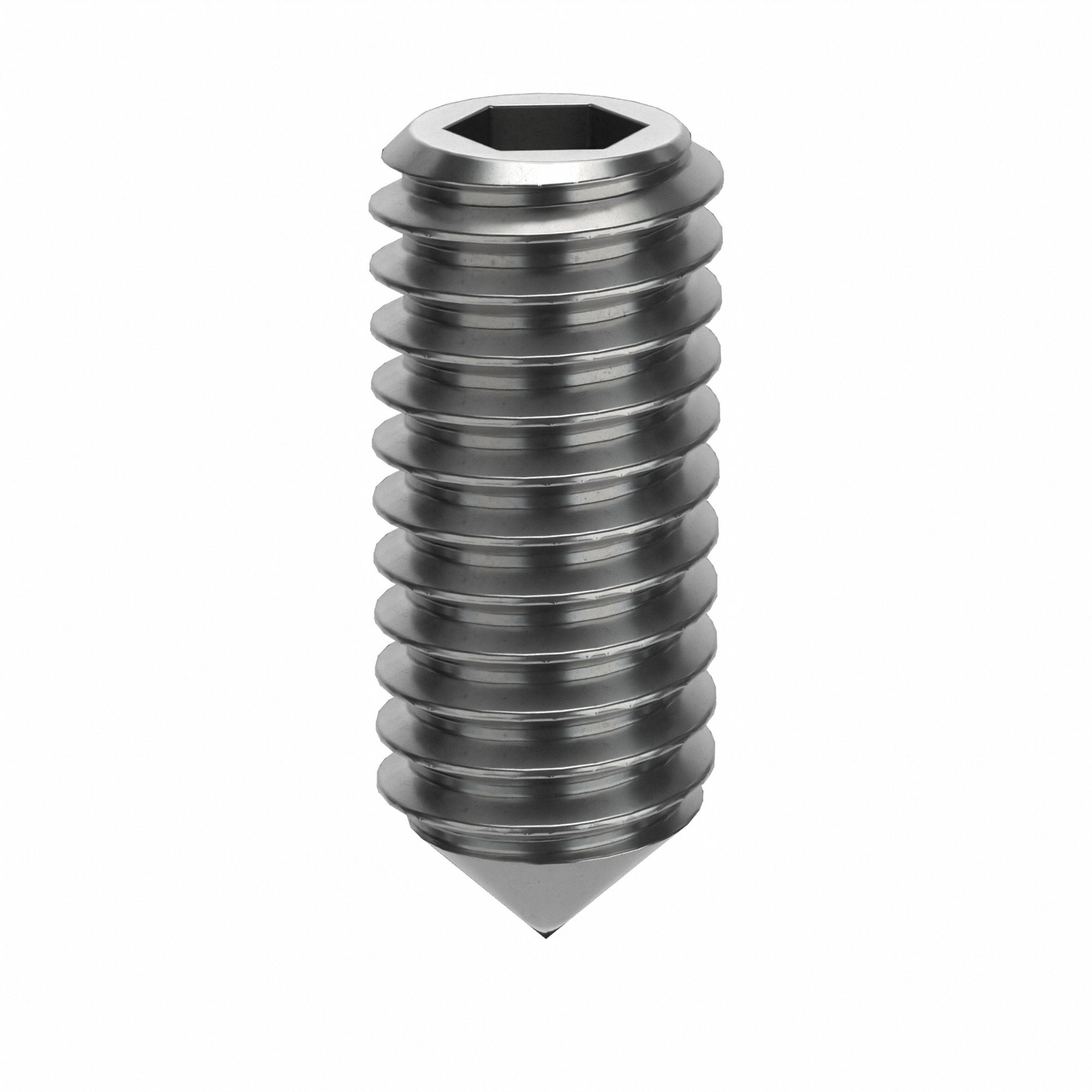 Socket Set Screw: M4x0.7 Thread Size, 10 mm Overall Lg, Cone pt, Stainless Steel, Plain, 100 PK