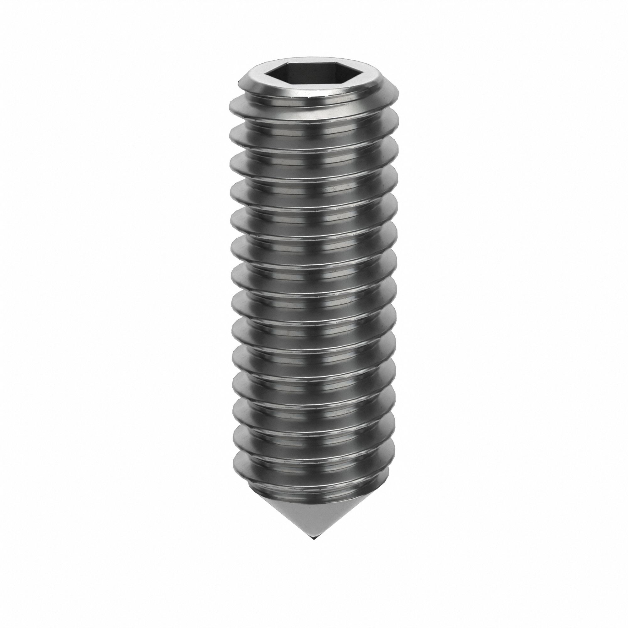 Socket Set Screw: M4x0.7 Thread Size, 12 mm Overall Lg, Cone pt, Stainless Steel, Plain, 100 PK