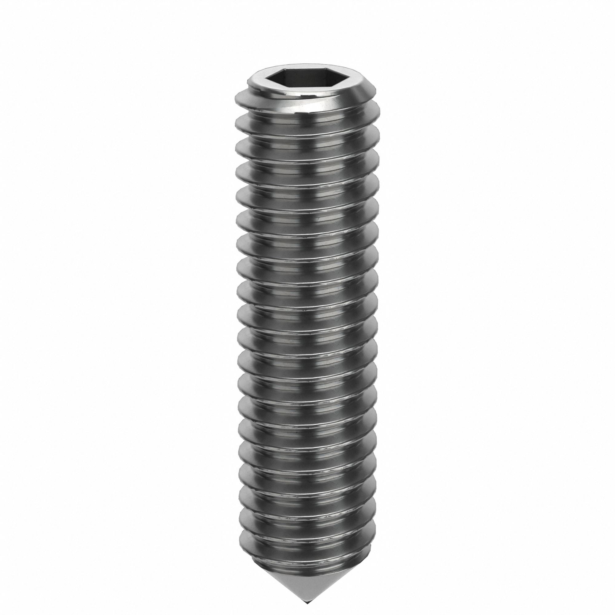 Socket Set Screw: M4x0.7 Thread Size, 16 mm Overall Lg, Cone pt, Stainless Steel, Plain, 100 PK