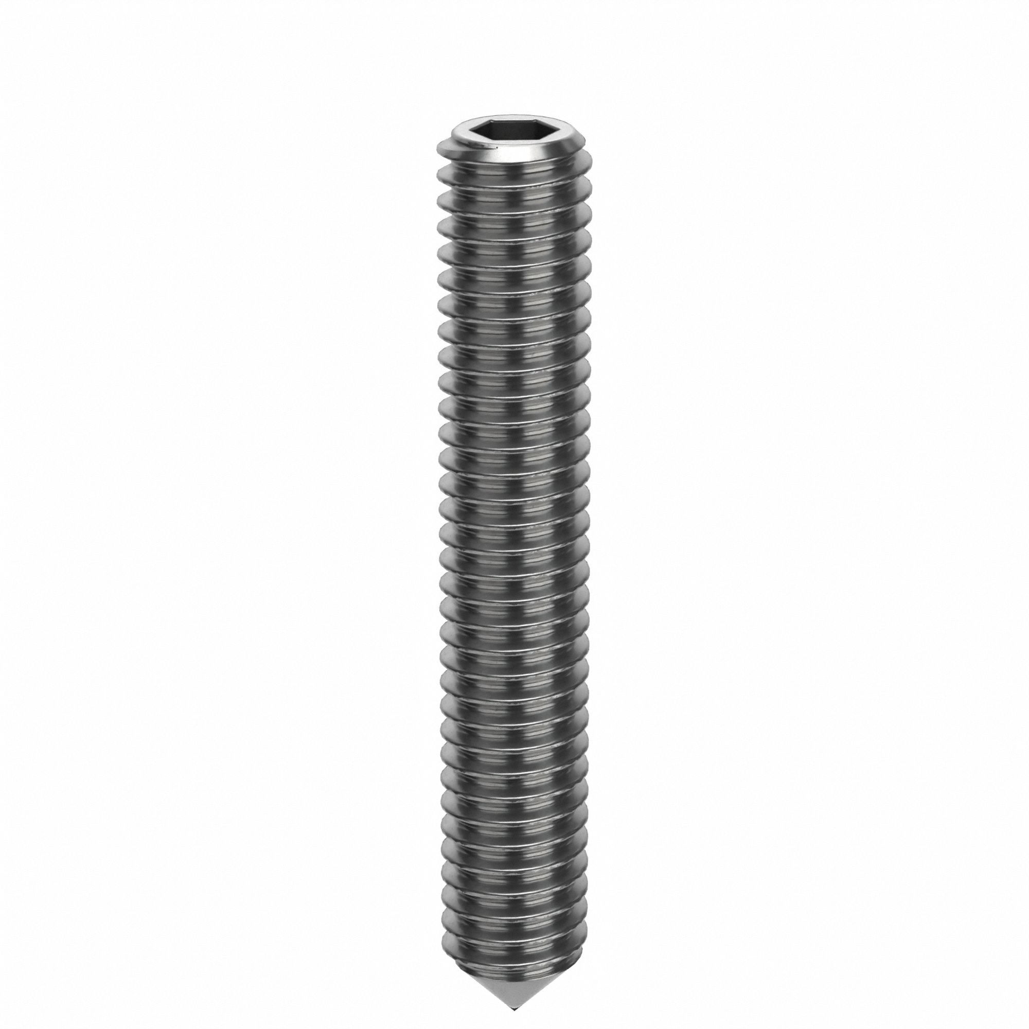 Socket Set Screw: M4x0.7 Thread Size, 25 mm Overall Lg, Cone pt, Stainless Steel, Plain, 100 PK