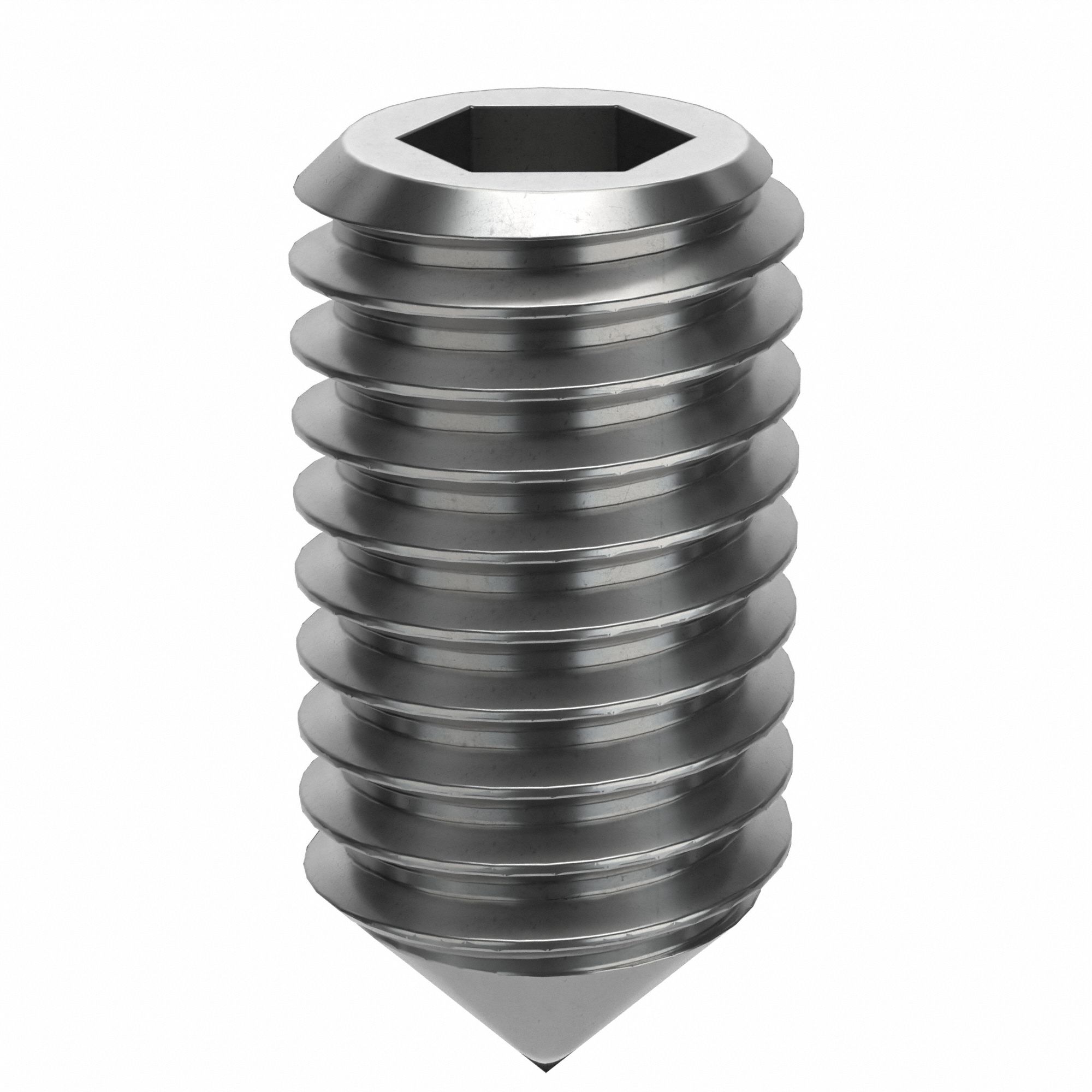 Socket Set Screw: M5x0.8 Thread Size, 10 mm Overall Lg, Cone pt, Stainless Steel, Plain, 100 PK