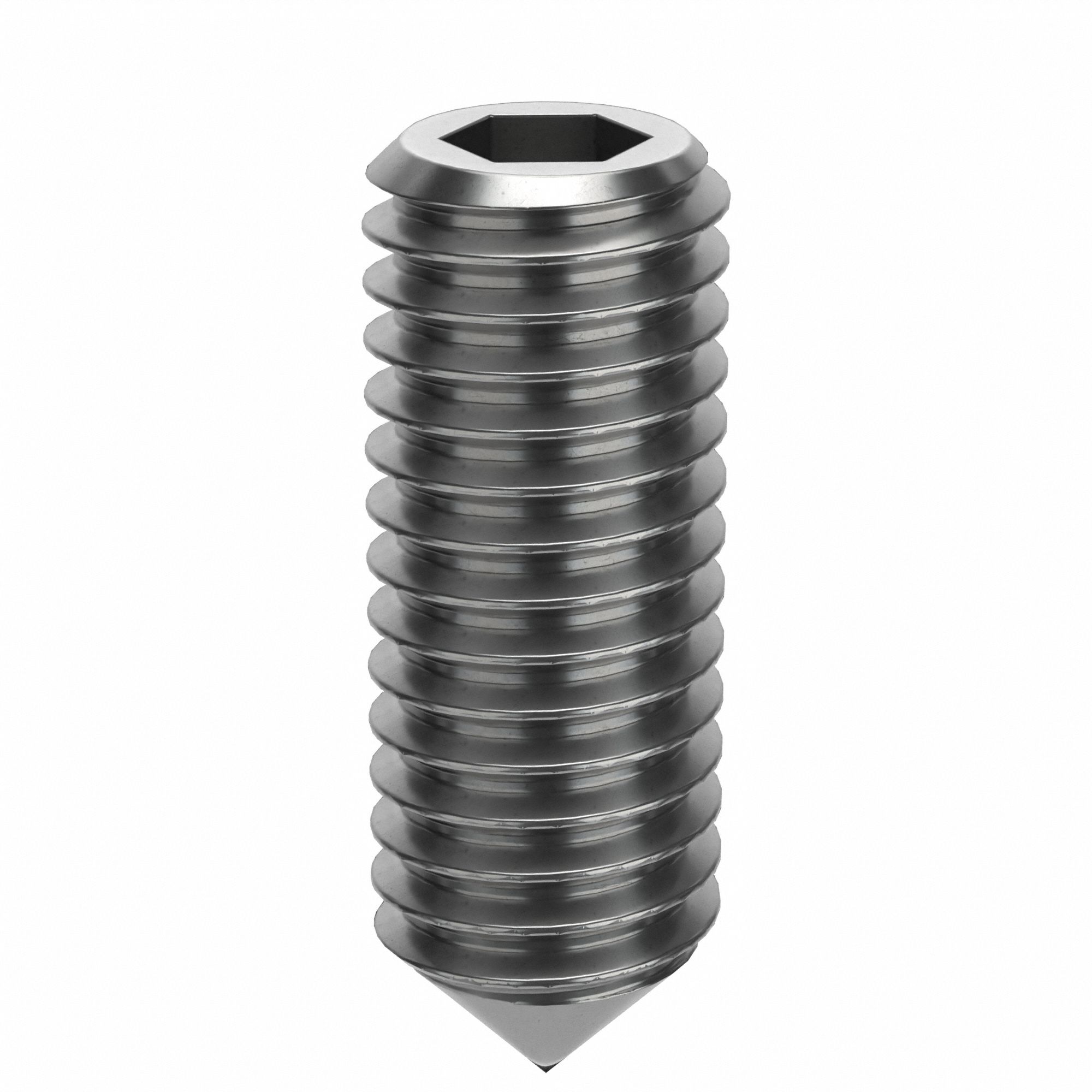 Socket Set Screw: M5x0.8 Thread Size, 14 mm Overall Lg, Cone pt, Stainless Steel, Plain, 100 PK