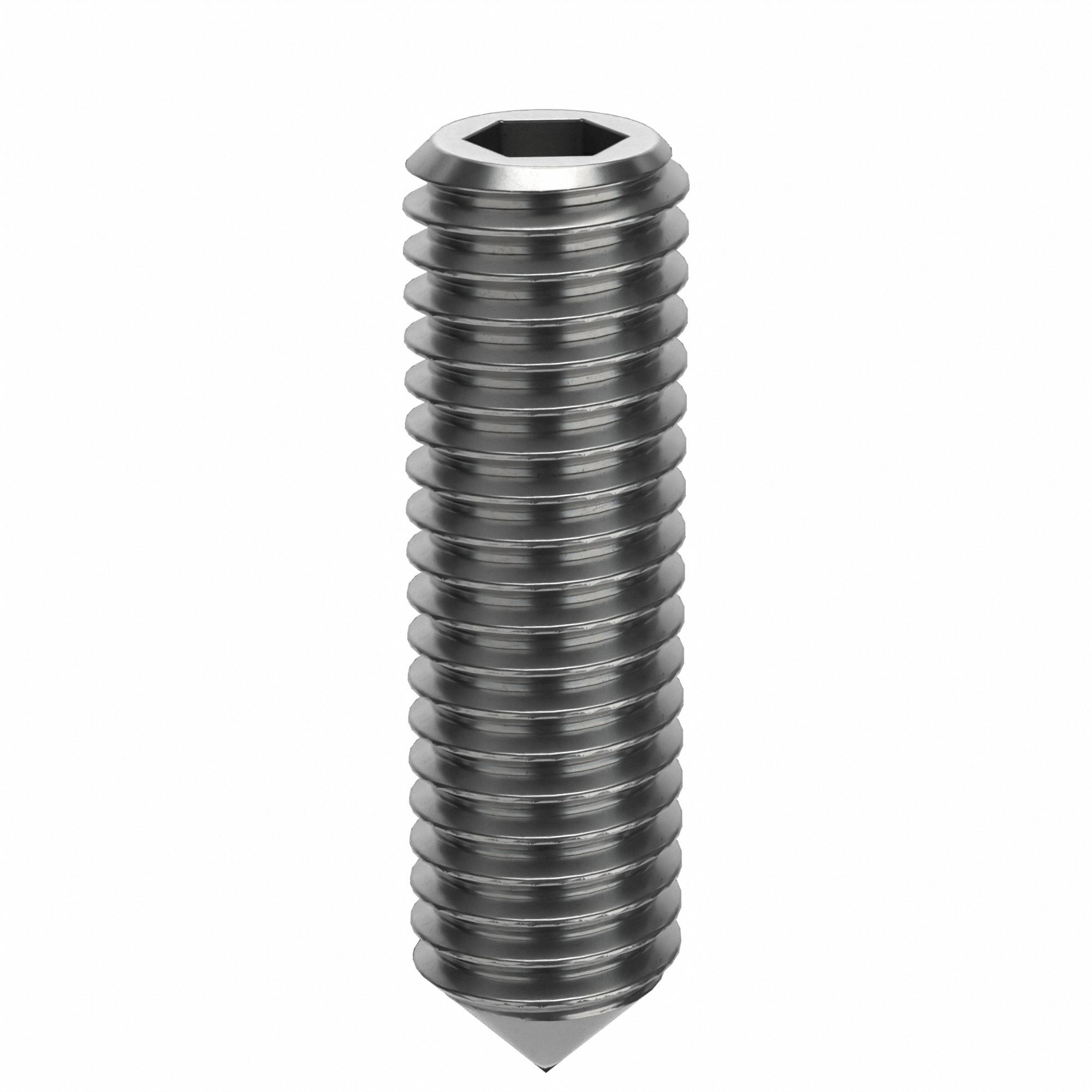 Socket Set Screw: M5x0.8 Thread Size, 18 mm Overall Lg, Cone pt, Stainless Steel, Plain, 100 PK