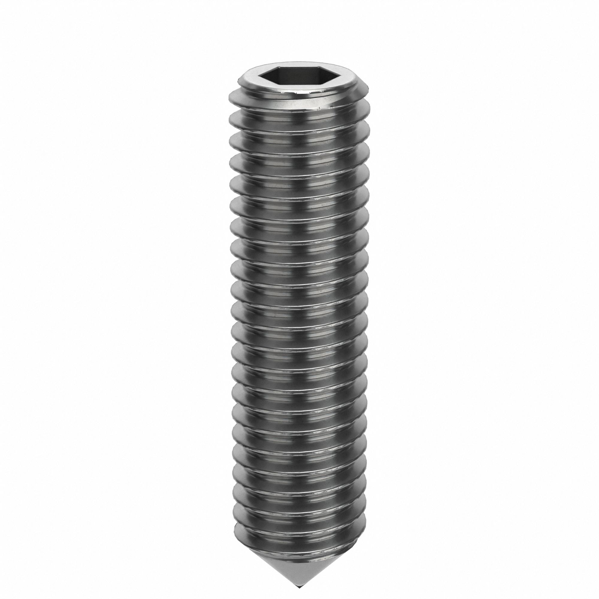 Socket Set Screw: M5x0.8 Thread Size, 20 mm Overall Lg, Cone pt, Stainless Steel, Plain, 100 PK