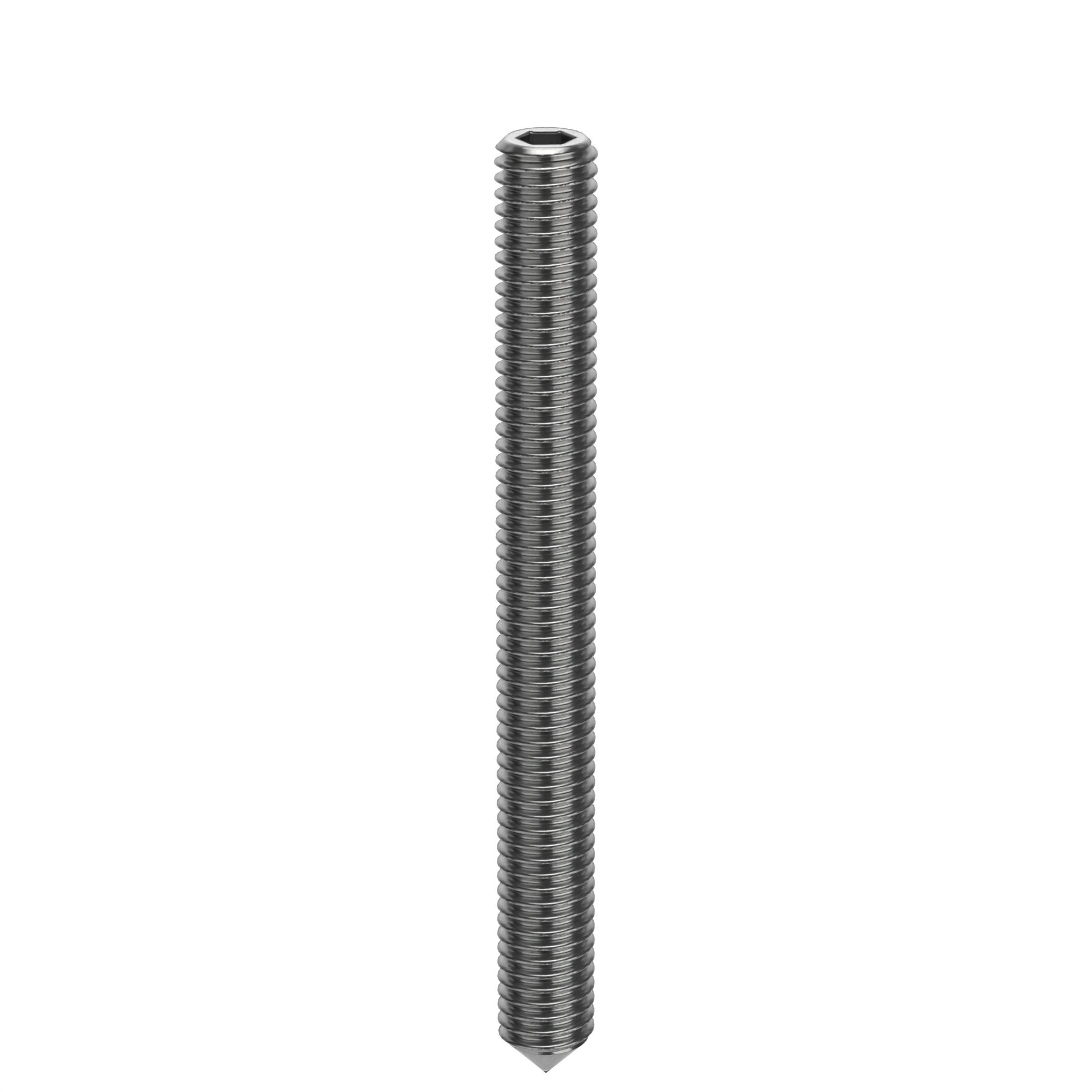 Socket Set Screw: M5x0.8 Thread Size, 50 mm Overall Lg, Cone pt, Stainless Steel, Plain, 100 PK