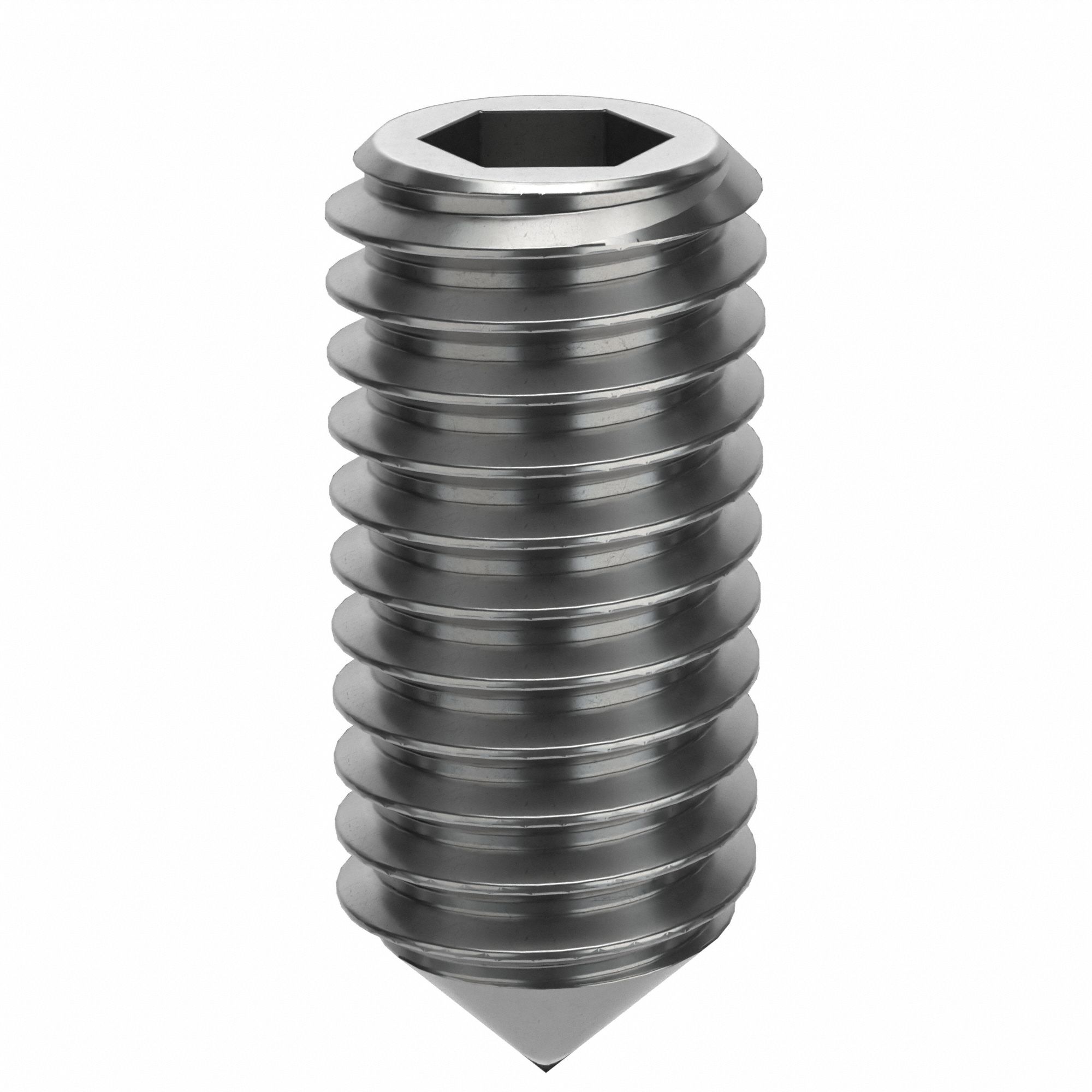 Socket Set Screw: M6x1 Thread Size, 14 mm Overall Lg, Cone pt, Stainless Steel, Plain, 100 PK