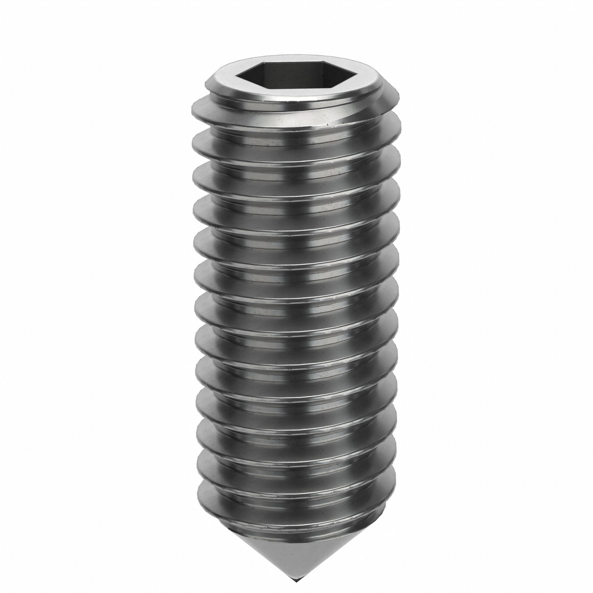 Socket Set Screw: M6x1 Thread Size, 16 mm Overall Lg, Cone pt, Stainless Steel, Plain, 100 PK