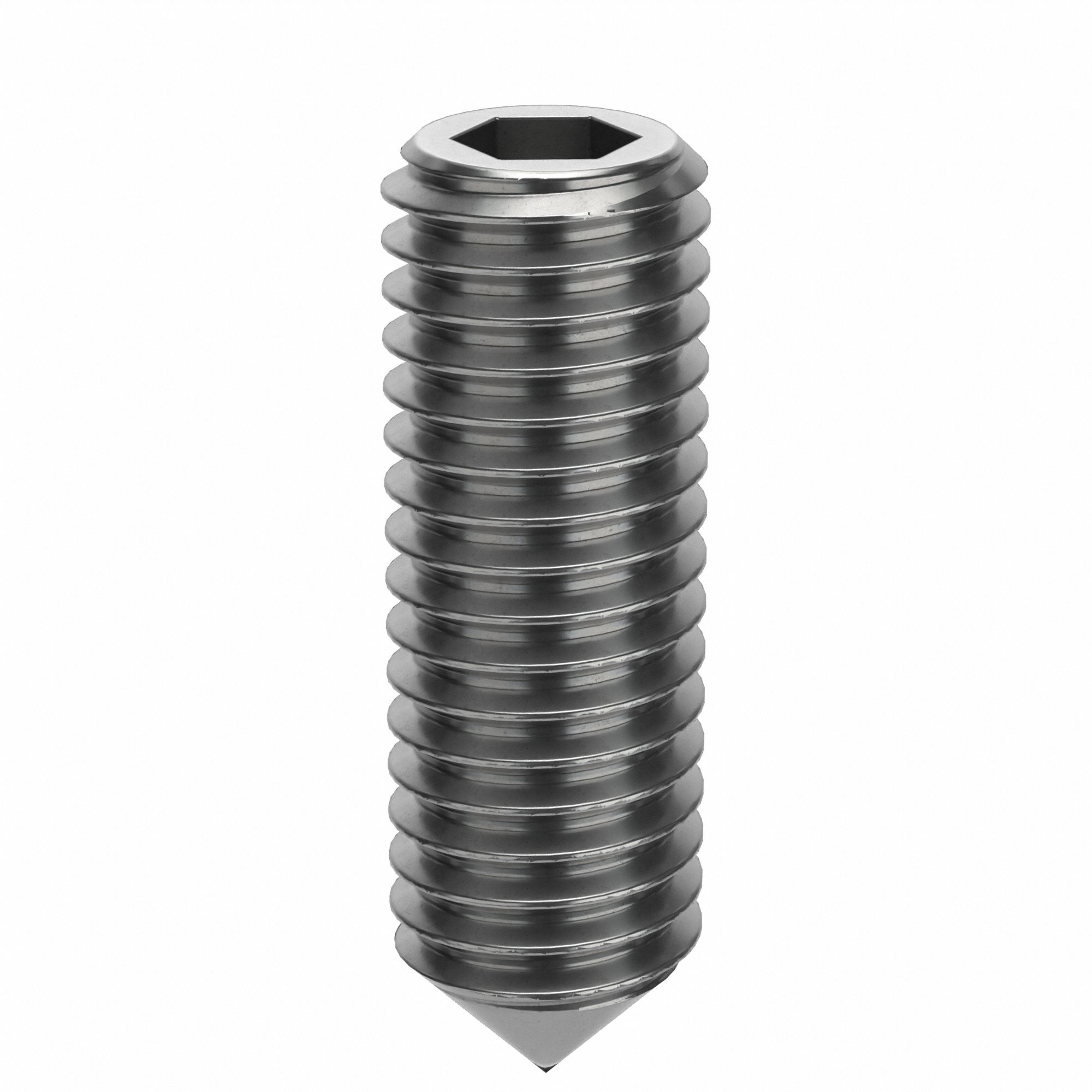Socket Set Screw: M8x1.25 Thread Size, 25 mm Overall Lg, Cone pt, Stainless Steel, Plain, 100 PK