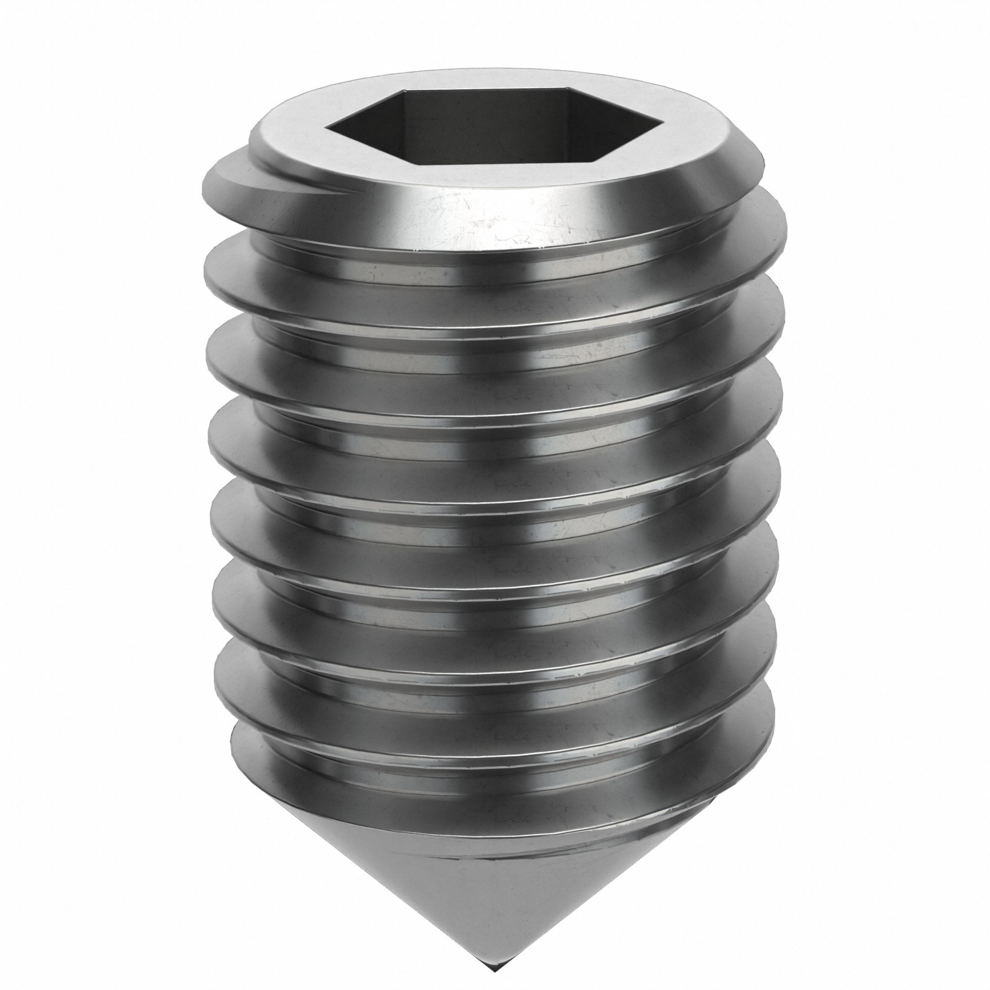 Socket Set Screw: M10x1.5 Thread Size, 16 mm Overall Lg, Cone pt, Stainless Steel, Plain, 50 PK