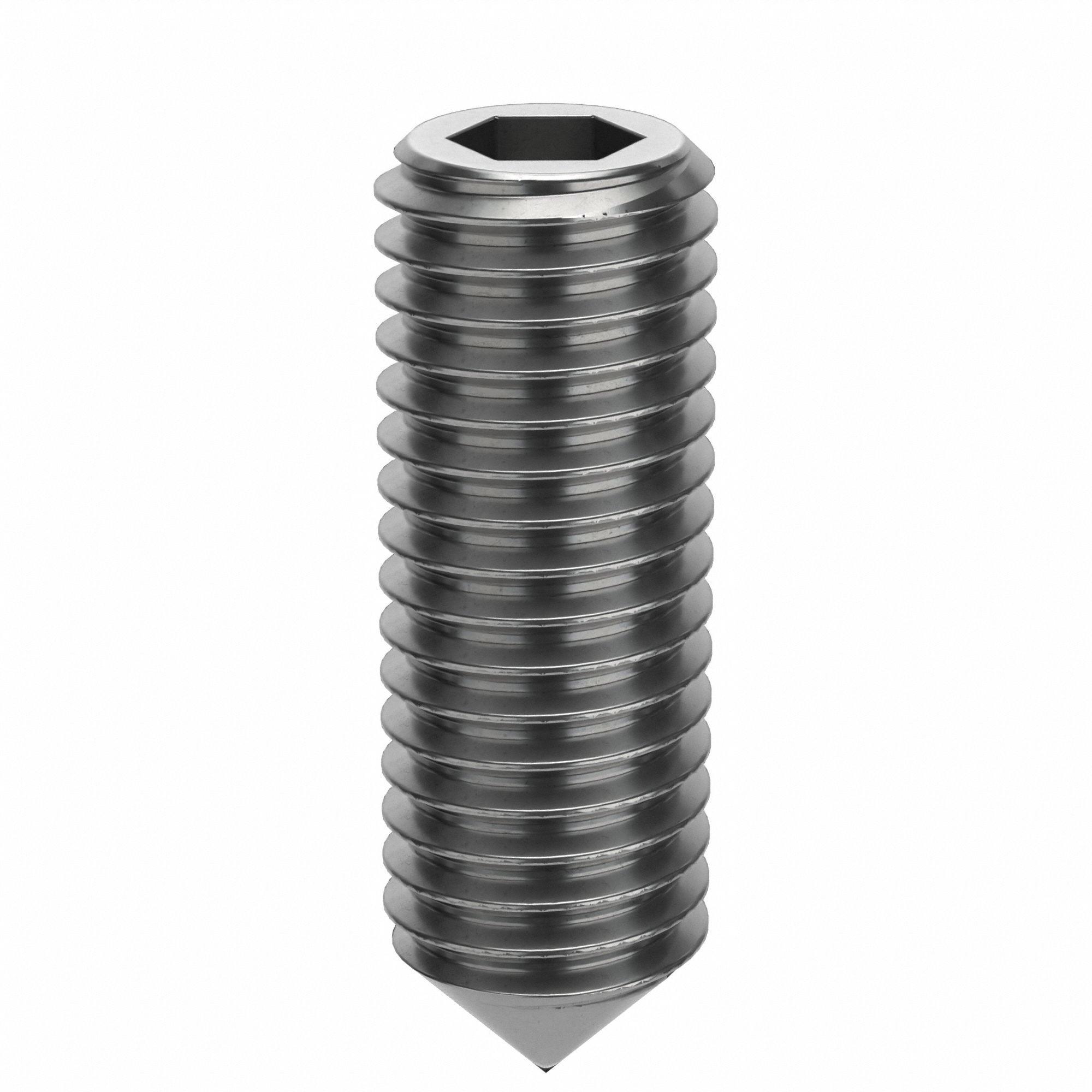Socket Set Screw: M10x1.5 Thread Size, 30 mm Overall Lg, Cone pt, Stainless Steel, Plain, 50 PK