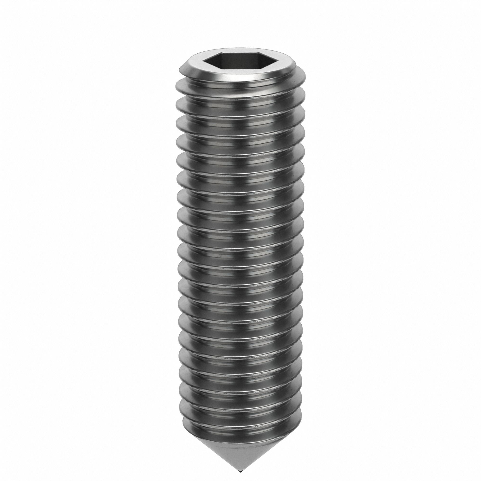 Socket Set Screw: M10x1.5 Thread Size, 35 mm Overall Lg, Cone pt, Stainless Steel, Plain, 50 PK