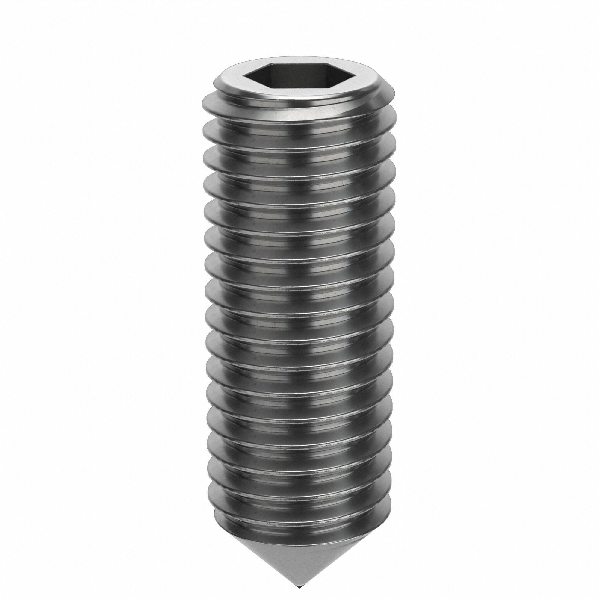 Socket Set Screw: M12x1.75 Thread Size, 35 mm Overall Lg, Cone pt, Stainless Steel, Plain, 50 PK