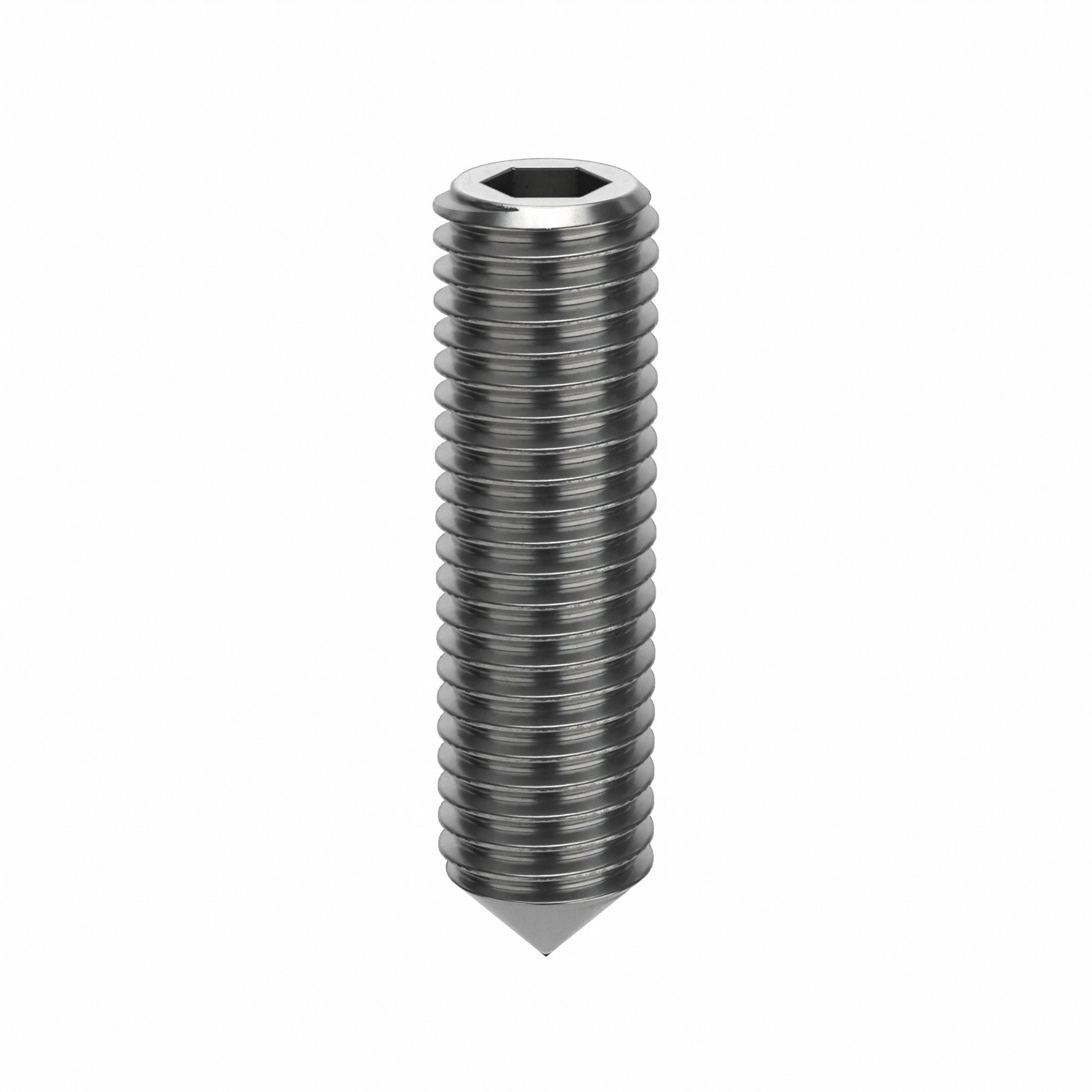 Socket Set Screw: M12x1.75 Thread Size, 45 mm Overall Lg, Cone pt, Stainless Steel, Plain, 50 PK