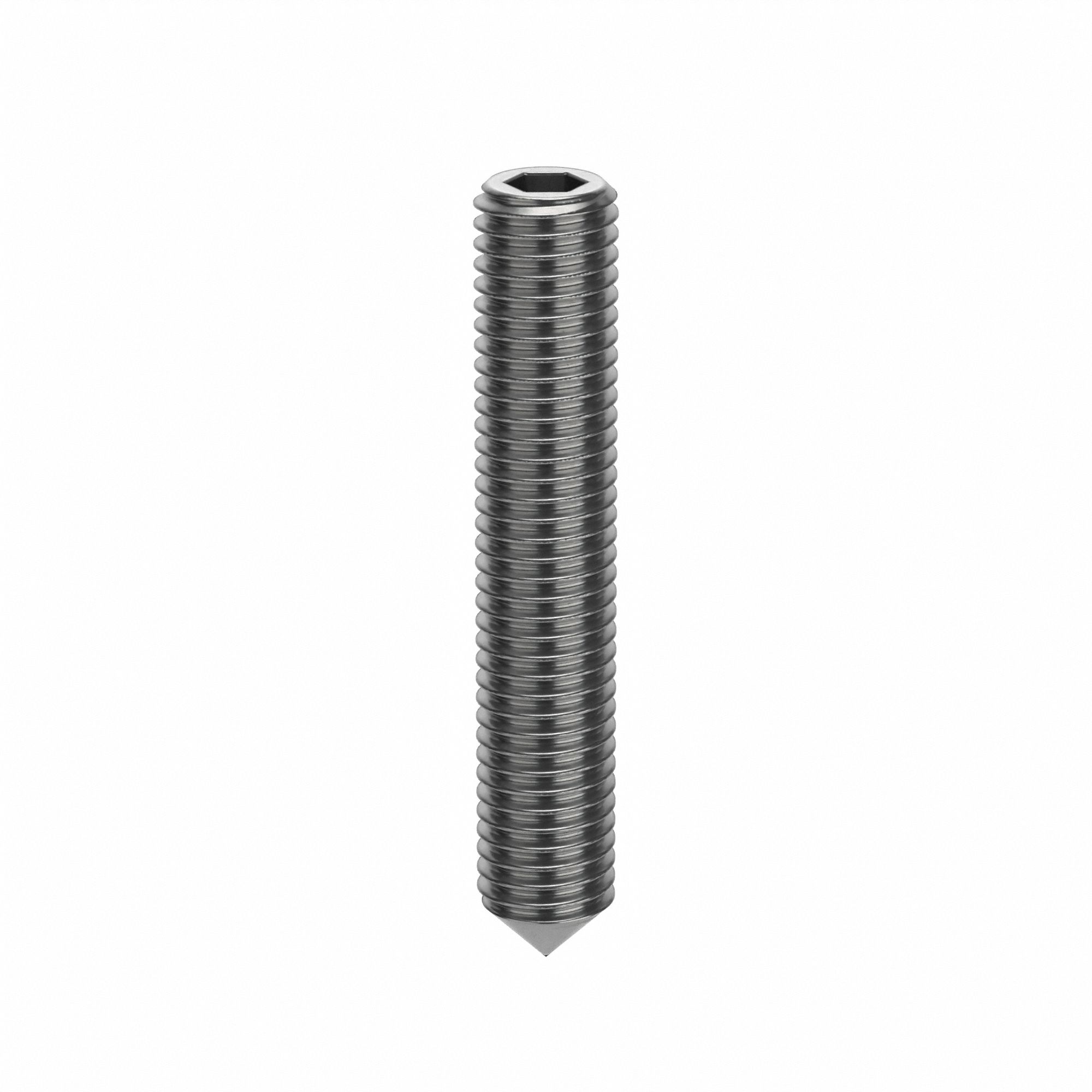 Socket Set Screw: M12x1.75 Thread Size, 70 mm Overall Lg, Cone pt, Stainless Steel, Plain, 50 PK