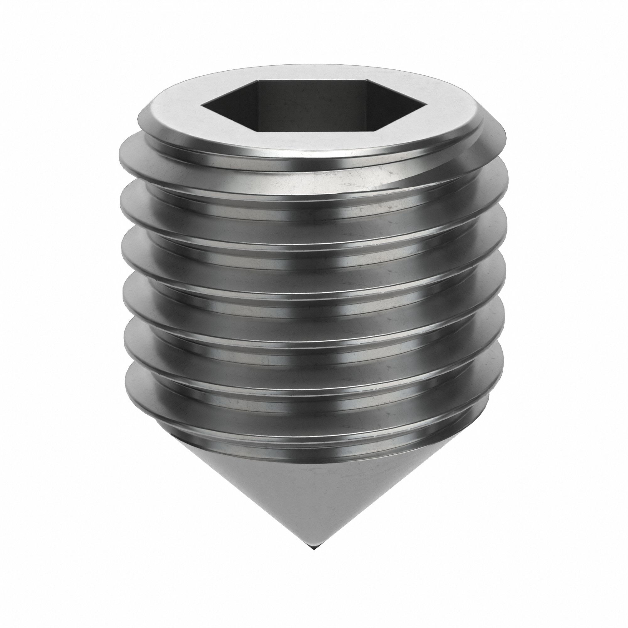 Socket Set Screw: M16x2 Thread Size, 20 mm Overall Lg, Cone pt, Stainless Steel, Plain, 25 PK
