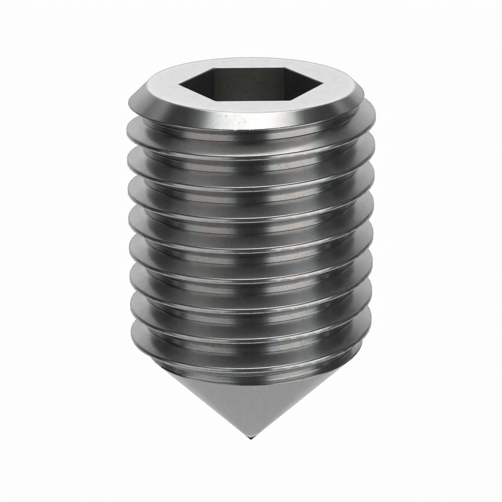 Socket Set Screw: M16x2 Thread Size, 25 mm Overall Lg, Cone pt, Stainless Steel, Plain, 25 PK