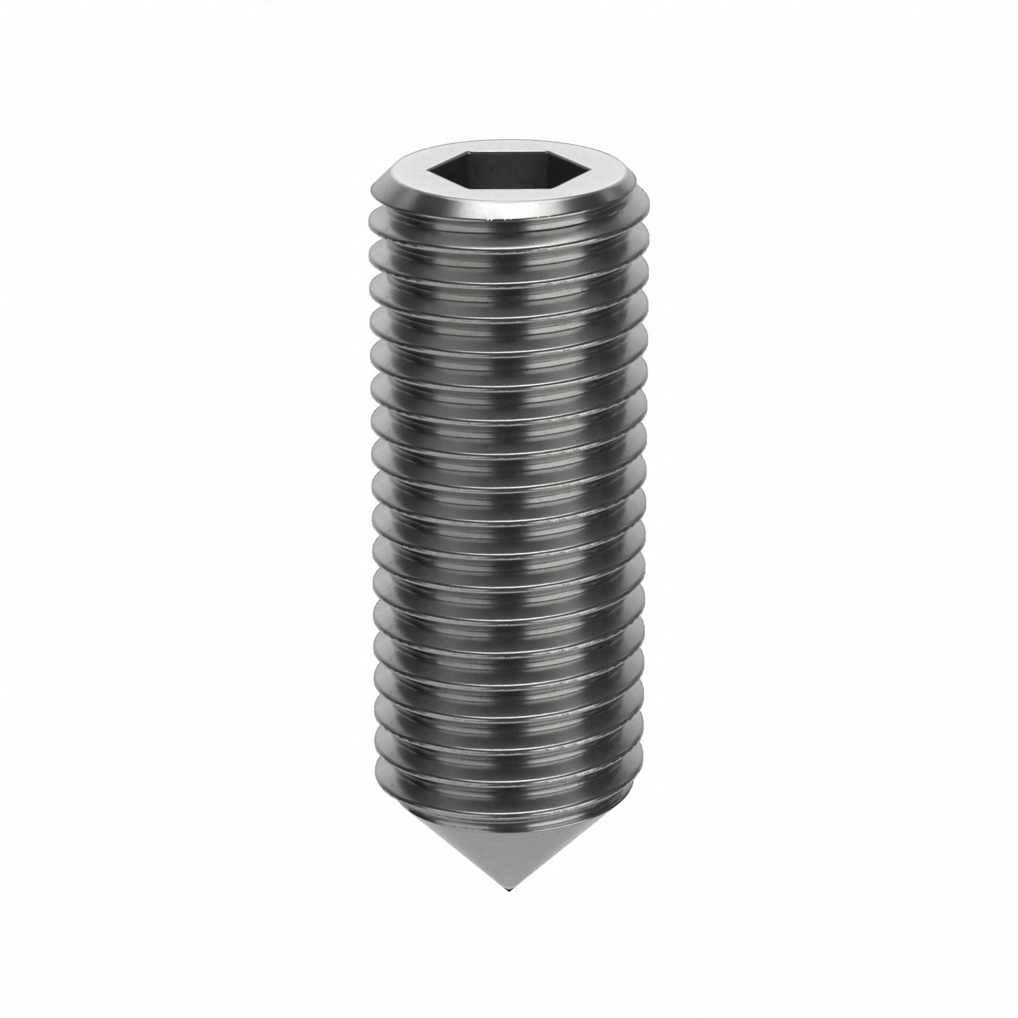 Socket Set Screw: M16x2 Thread Size, 45 mm Overall Lg, Cone pt, Stainless Steel, Plain, 25 PK