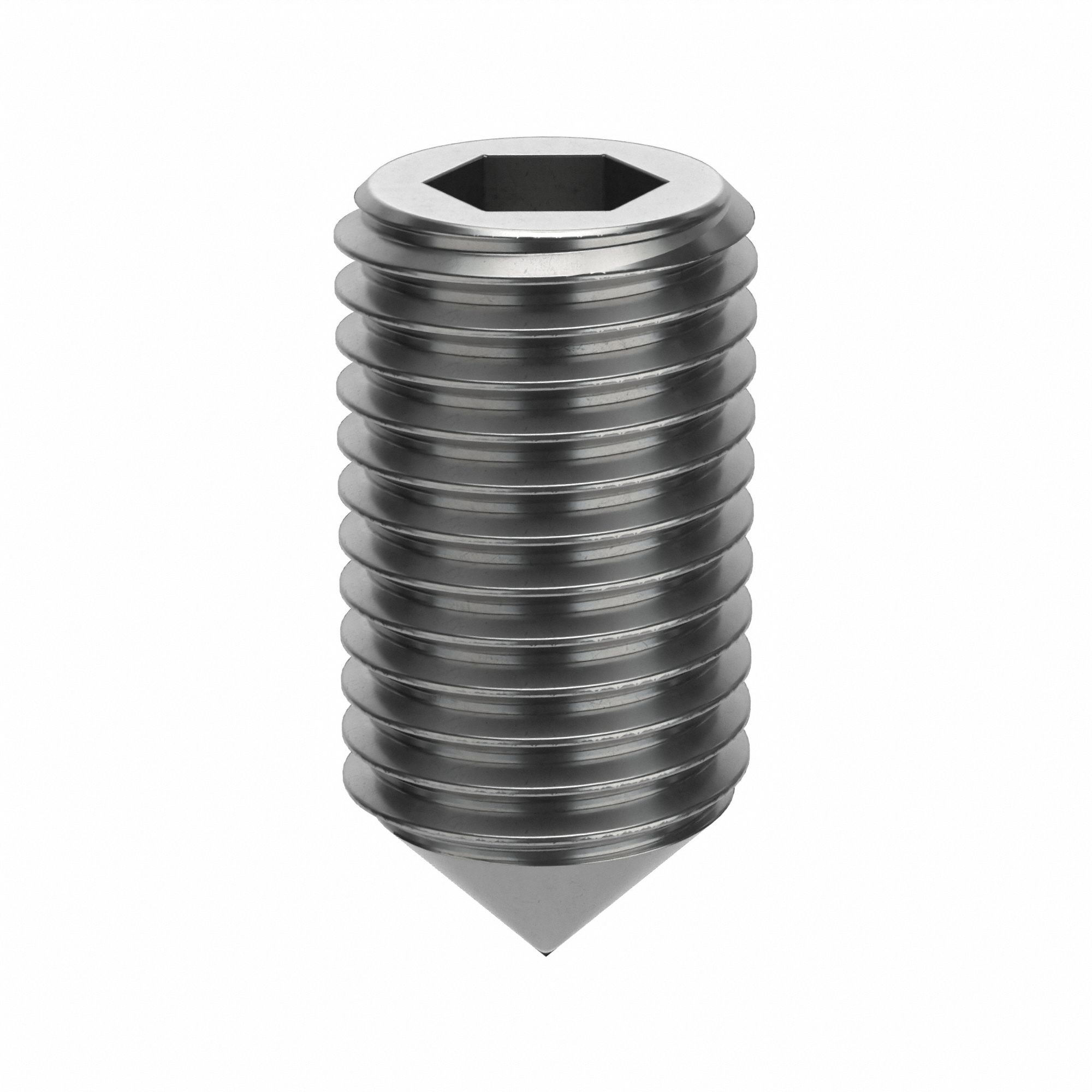 Socket Set Screw: M20x2.5 Thread Size, 40 mm Overall Lg, Cone pt, Stainless Steel, Plain, 5 PK