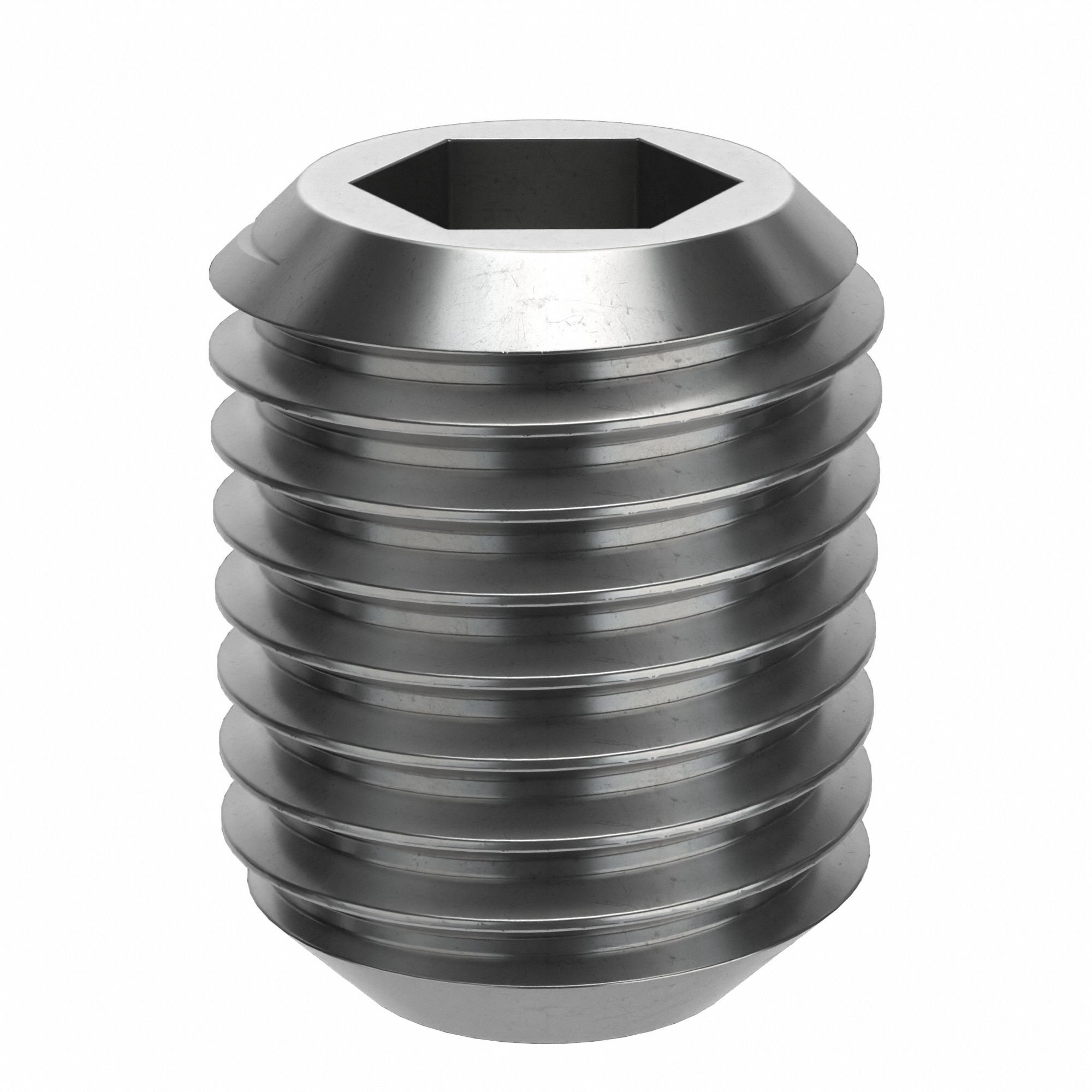 Socket Set Screw: M16x2 Thread Size, 20 mm Overall Lg, Cup pt, Stainless Steel, Plain, Socket, 25 PK