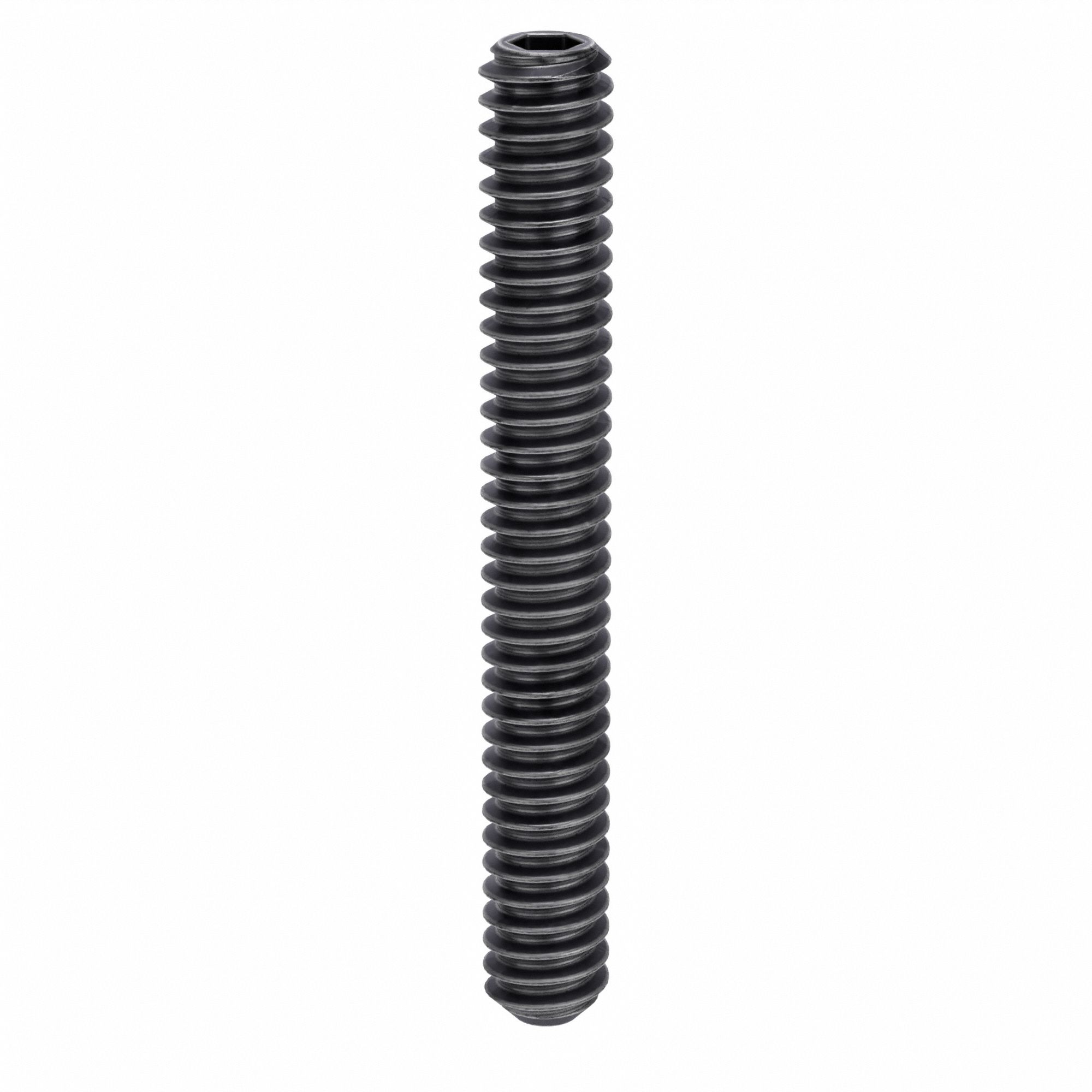 Socket Set Screw: #10-24 Thread Size, 1 1/2 in Overall Lg, Flat pt, Alloy Steel, Black Oxide, 100 PK