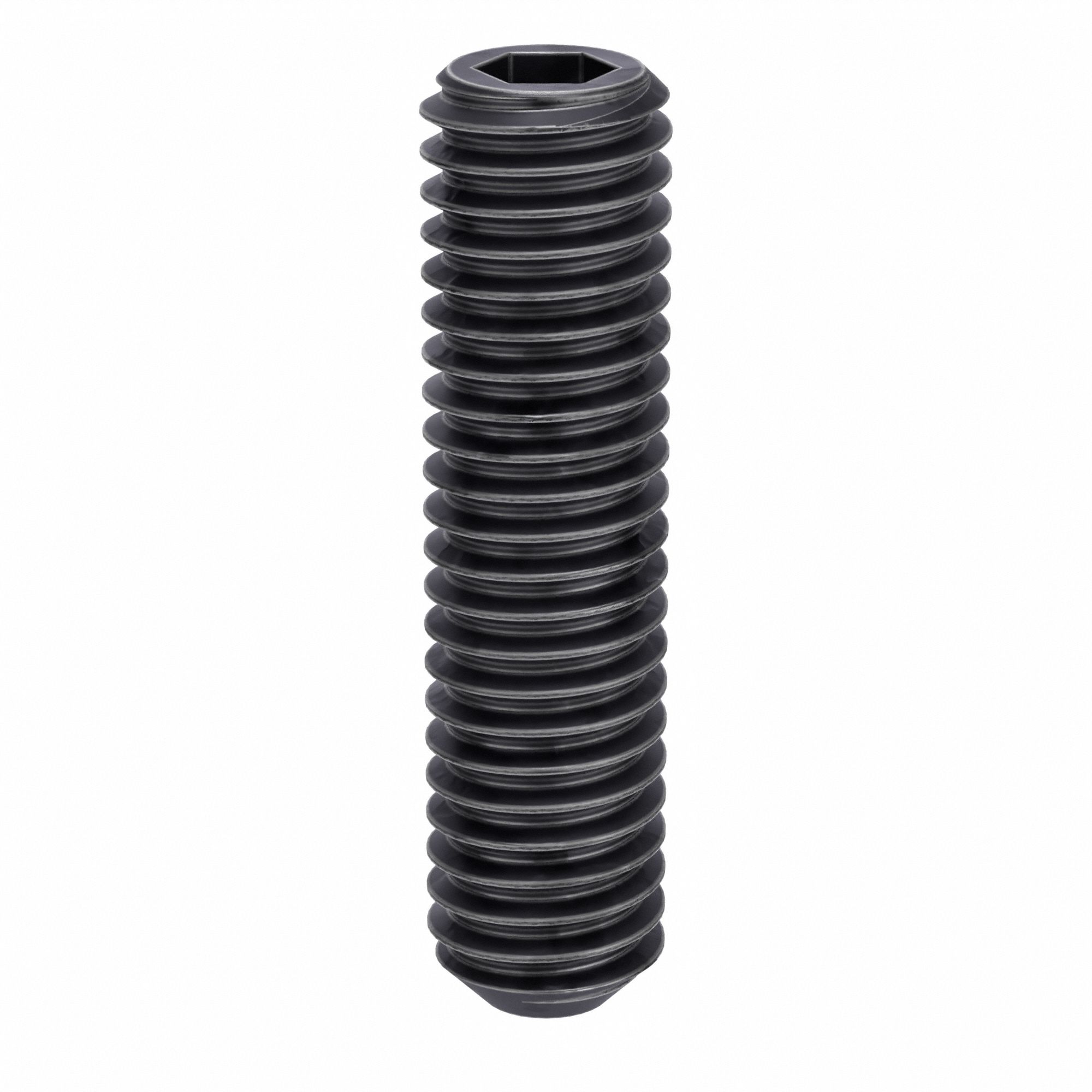 Socket Set Screw: 3/8"-16 Thread Size, 1 1/2 in Overall Lg, Flat pt, Alloy Steel, Black Oxide, 50 PK