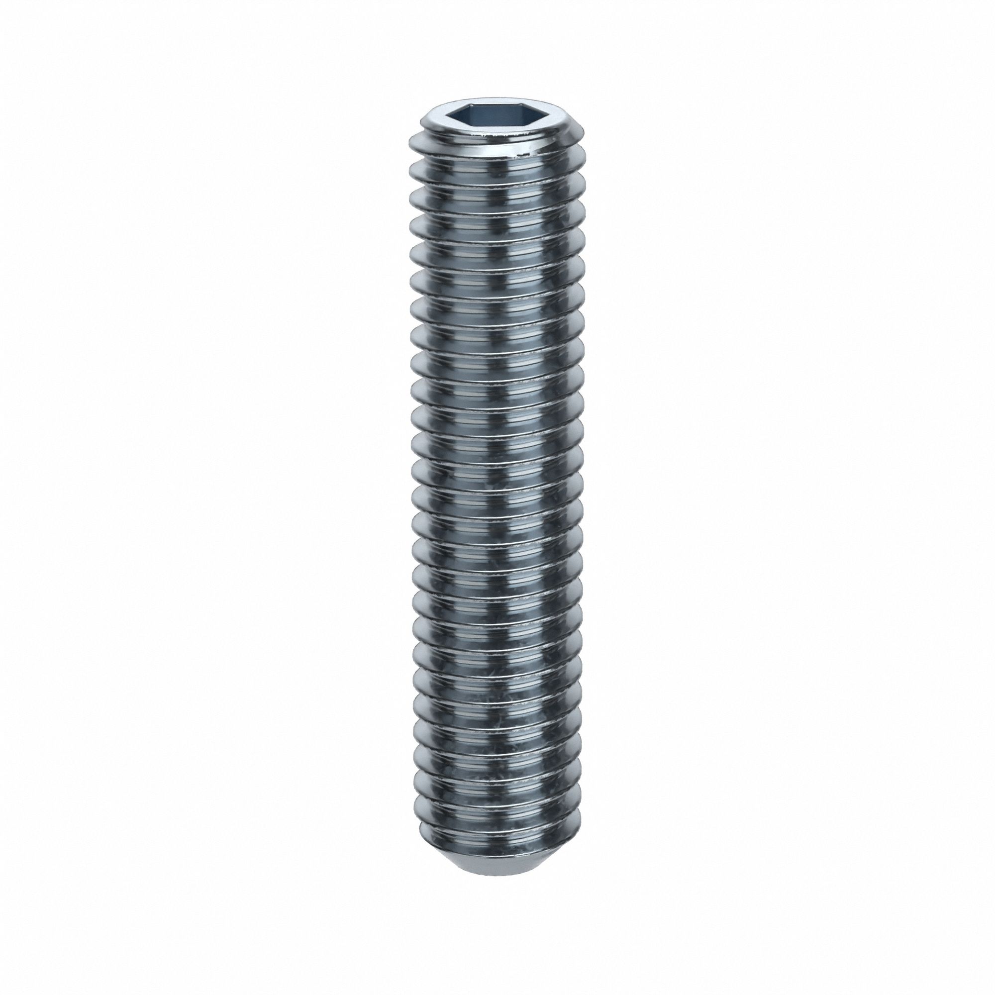 Socket Set Screw: 7/16"-14 Thread Size, 2 in Overall Lg, Flat pt, Alloy Steel, Zinc Plated, 10 PK