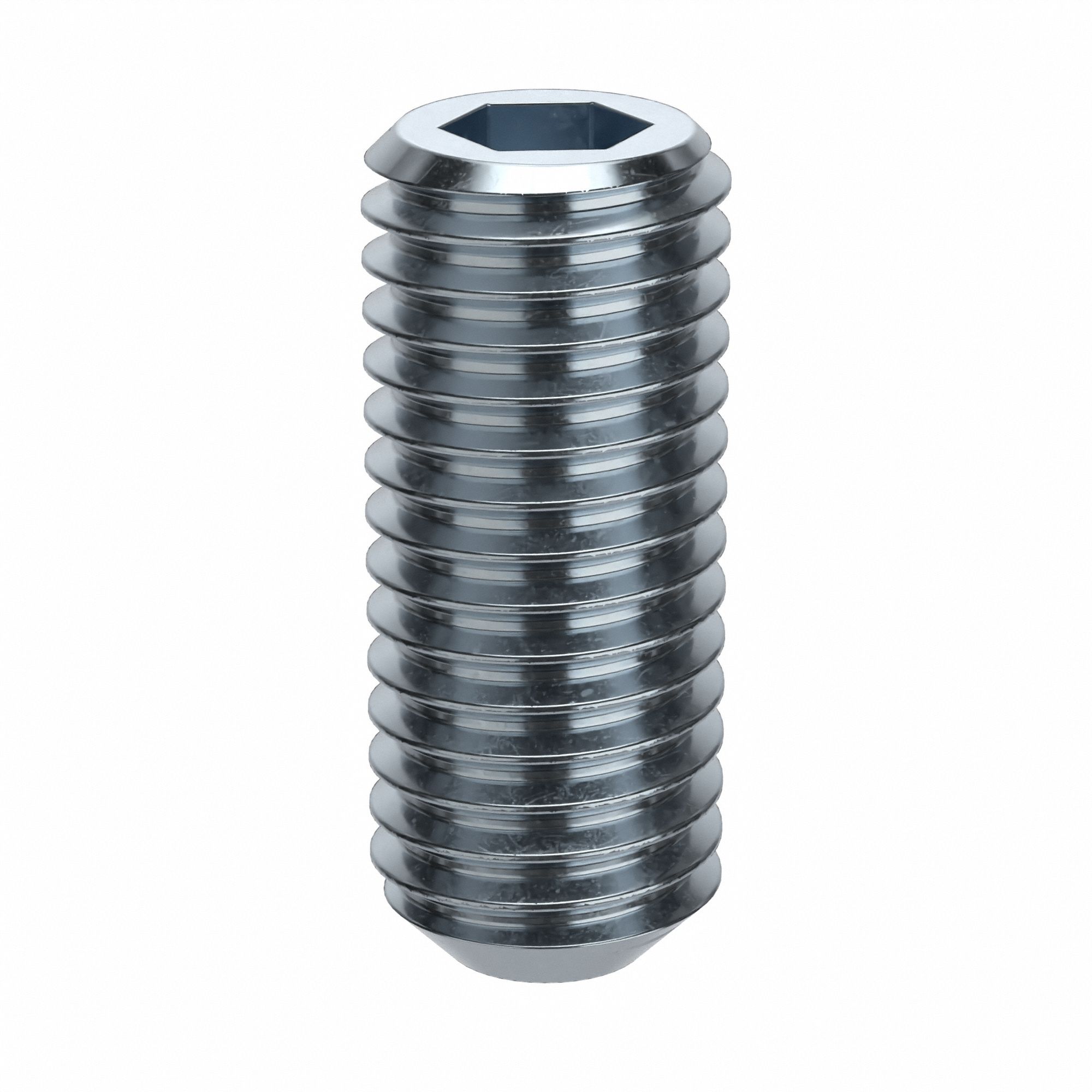 Socket Set Screw: 5/8"-11 Thread Size, 1 1/2 in Overall Lg, Flat pt, Alloy Steel, Zinc Plated, 10 PK