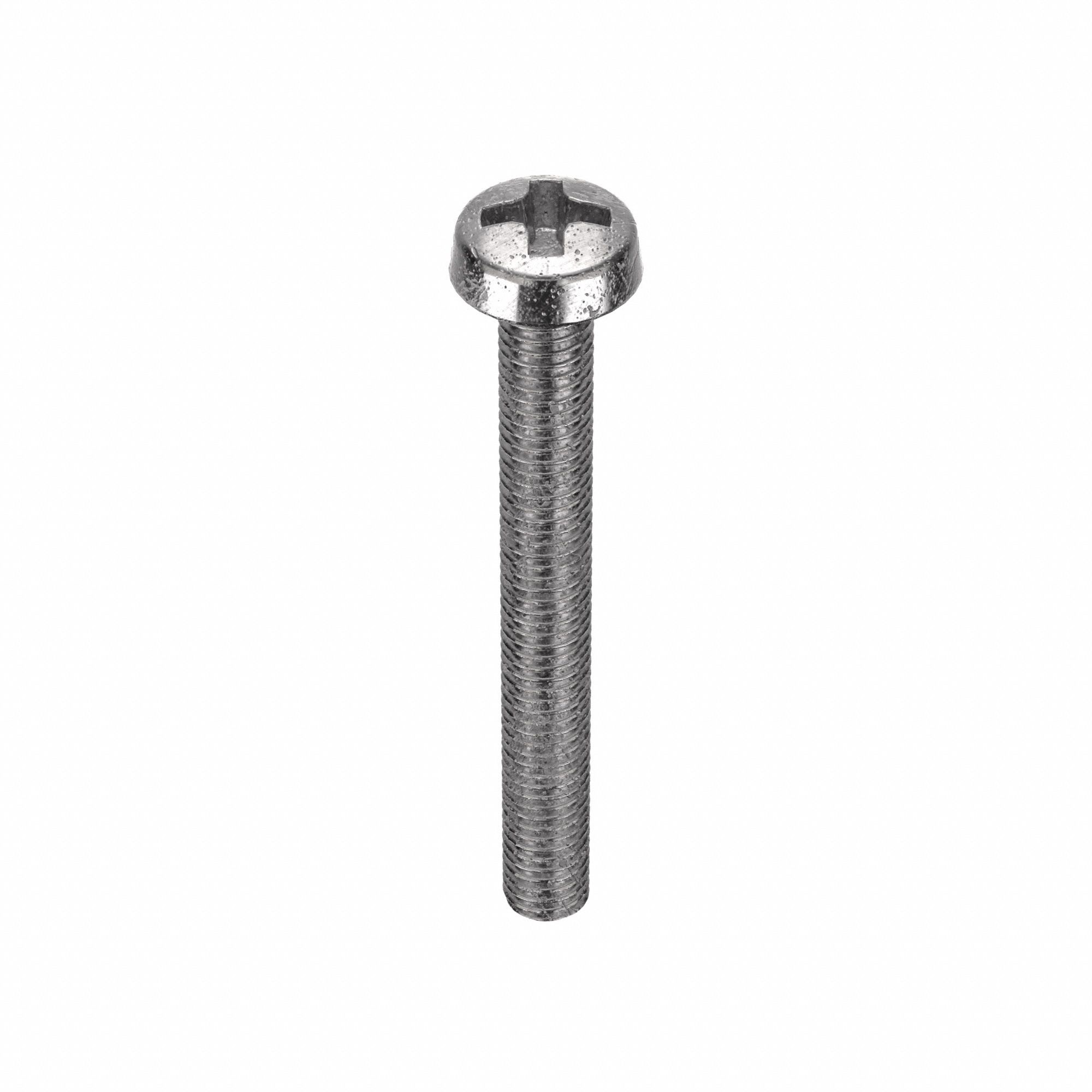 Machine Screw: M5x0.80 Thread Size, 45 mm Lg, 18-8, Stainless Steel, Plain, Cheese, Phillips, 50 PK